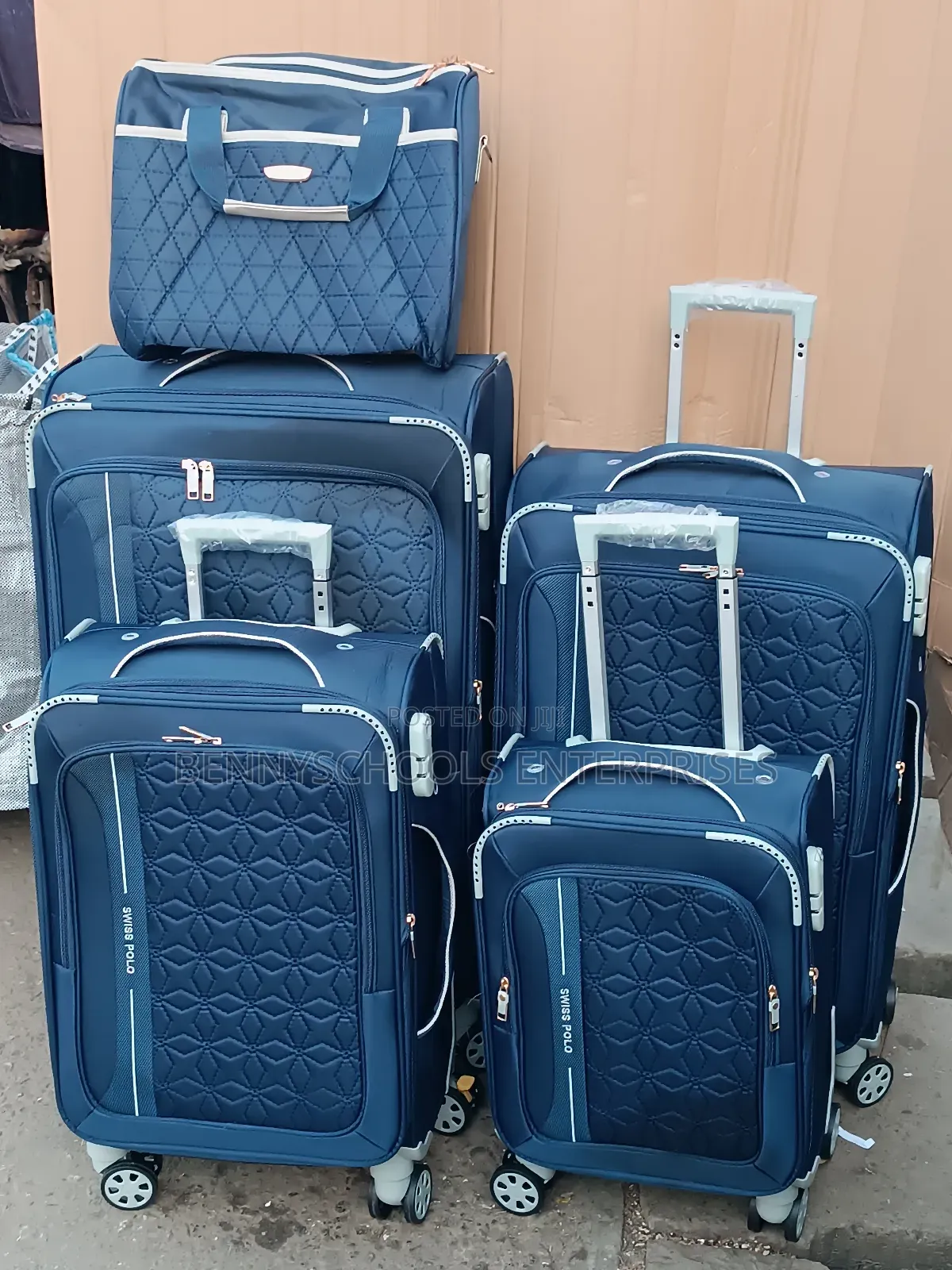 Set of 5 Blue Swiss Polo Travelling Luggage Boxes