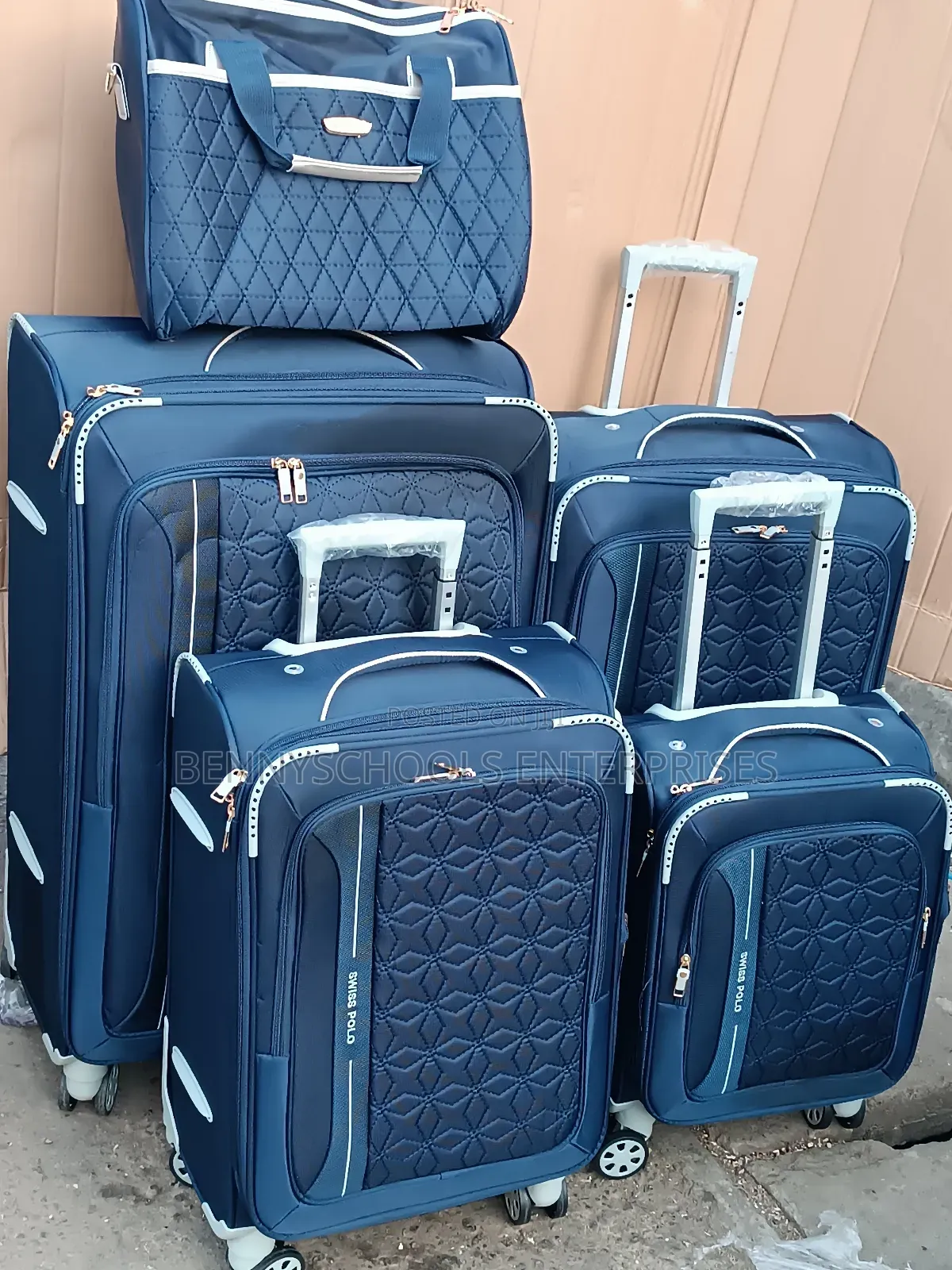 Set of 5 Blue Swiss Polo Travelling Luggage Boxes