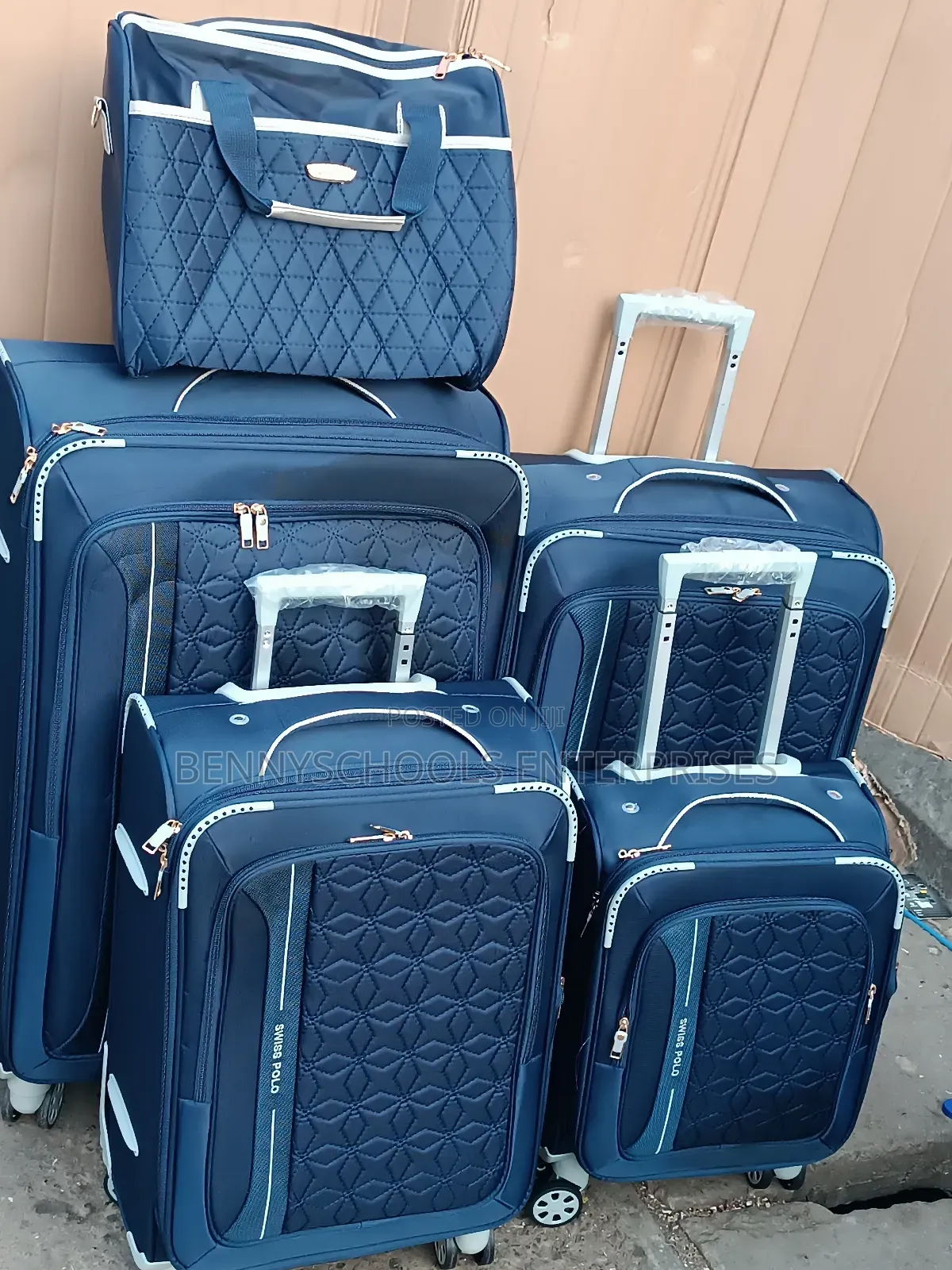 Set of 5 Blue Swiss Polo Travelling Luggage Boxes