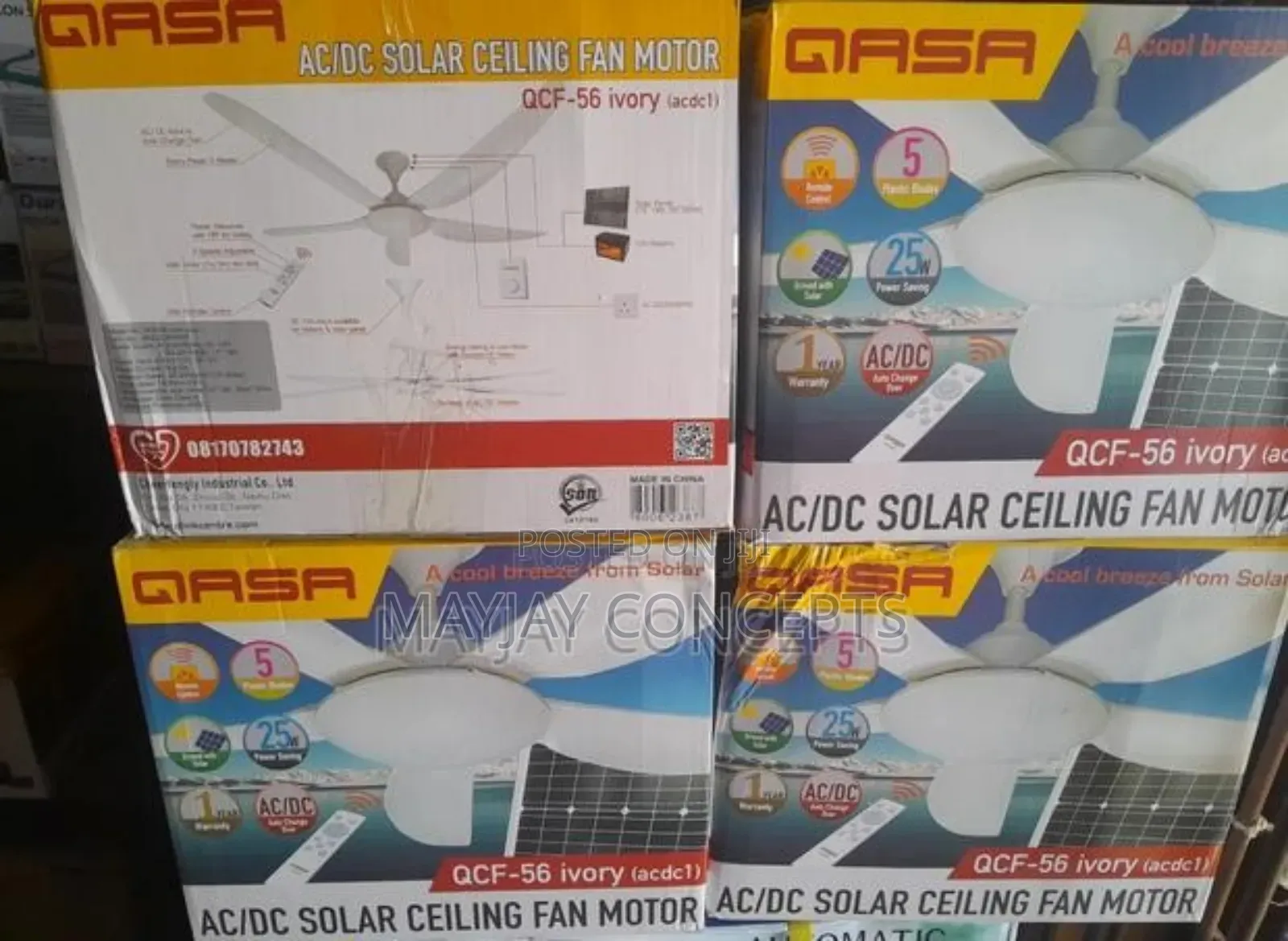 QASA 5-blades Ac/Dc Solar Ceiling Fan With Remote-25watts