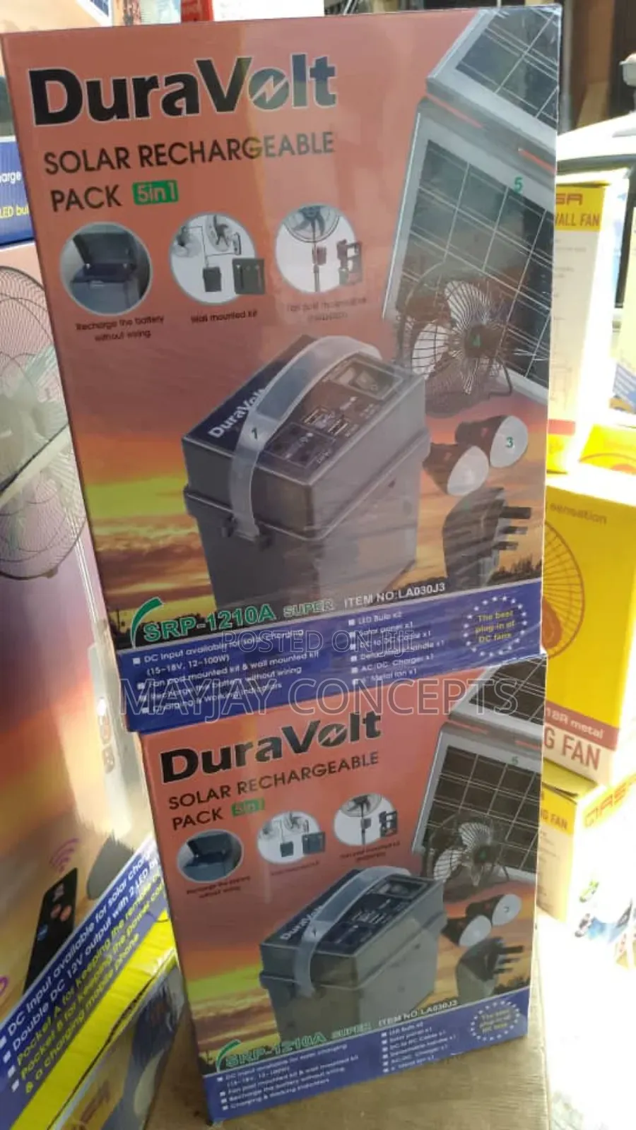 Duravolt 5-in-1 Lithium Battery Solar Kit+Panel+Fan+2-Bulbs