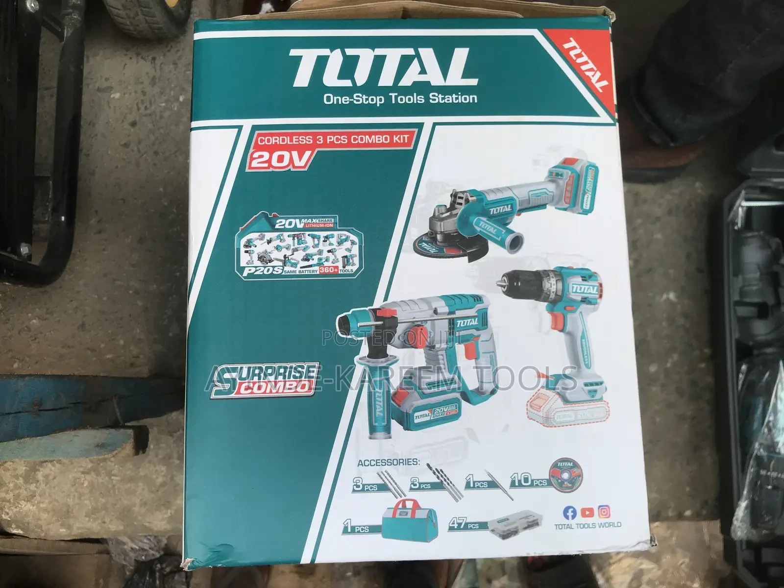 Total Industrial Cordless Combo 3 In 1 Pcs Set 20v