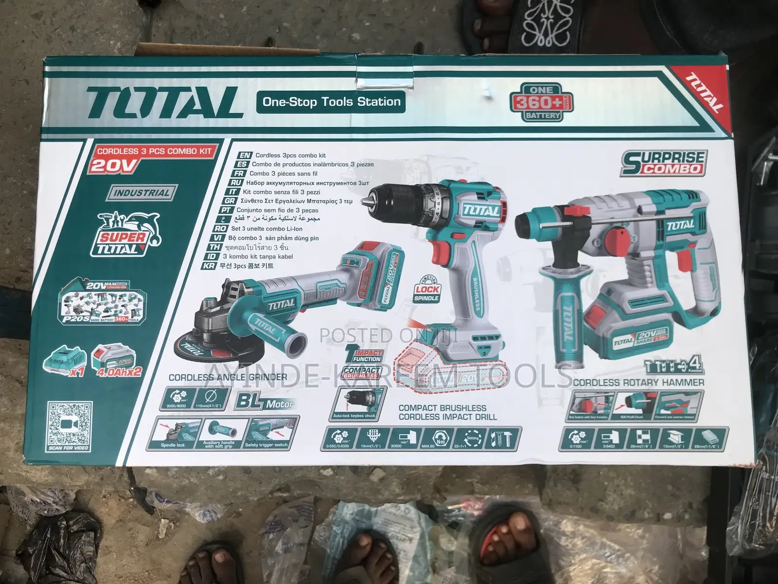 Total Industrial Cordless Combo 3 In 1 Pcs Set 20v