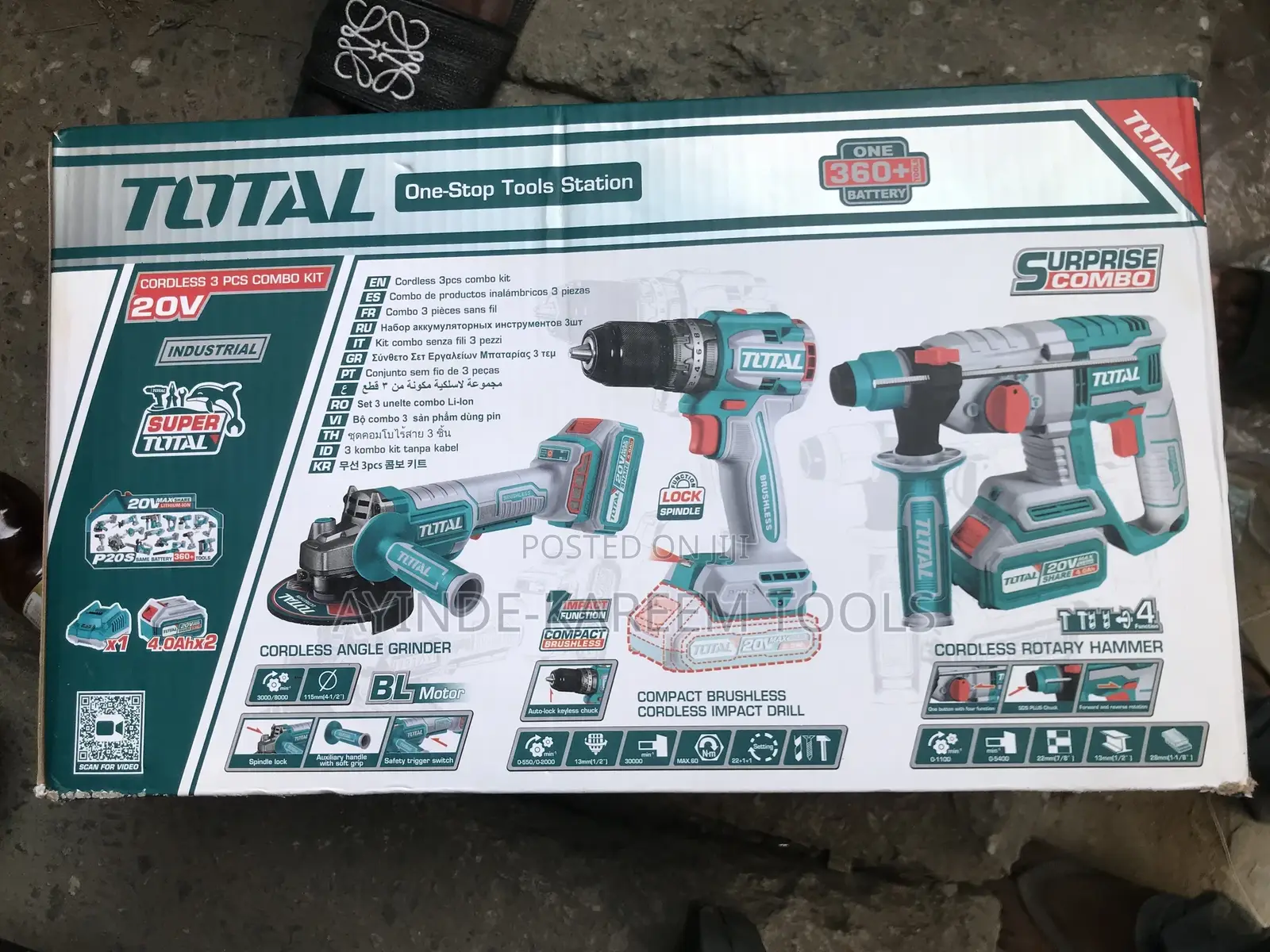 Total Industrial Cordless Combo 3 In 1 Pcs Set 20v