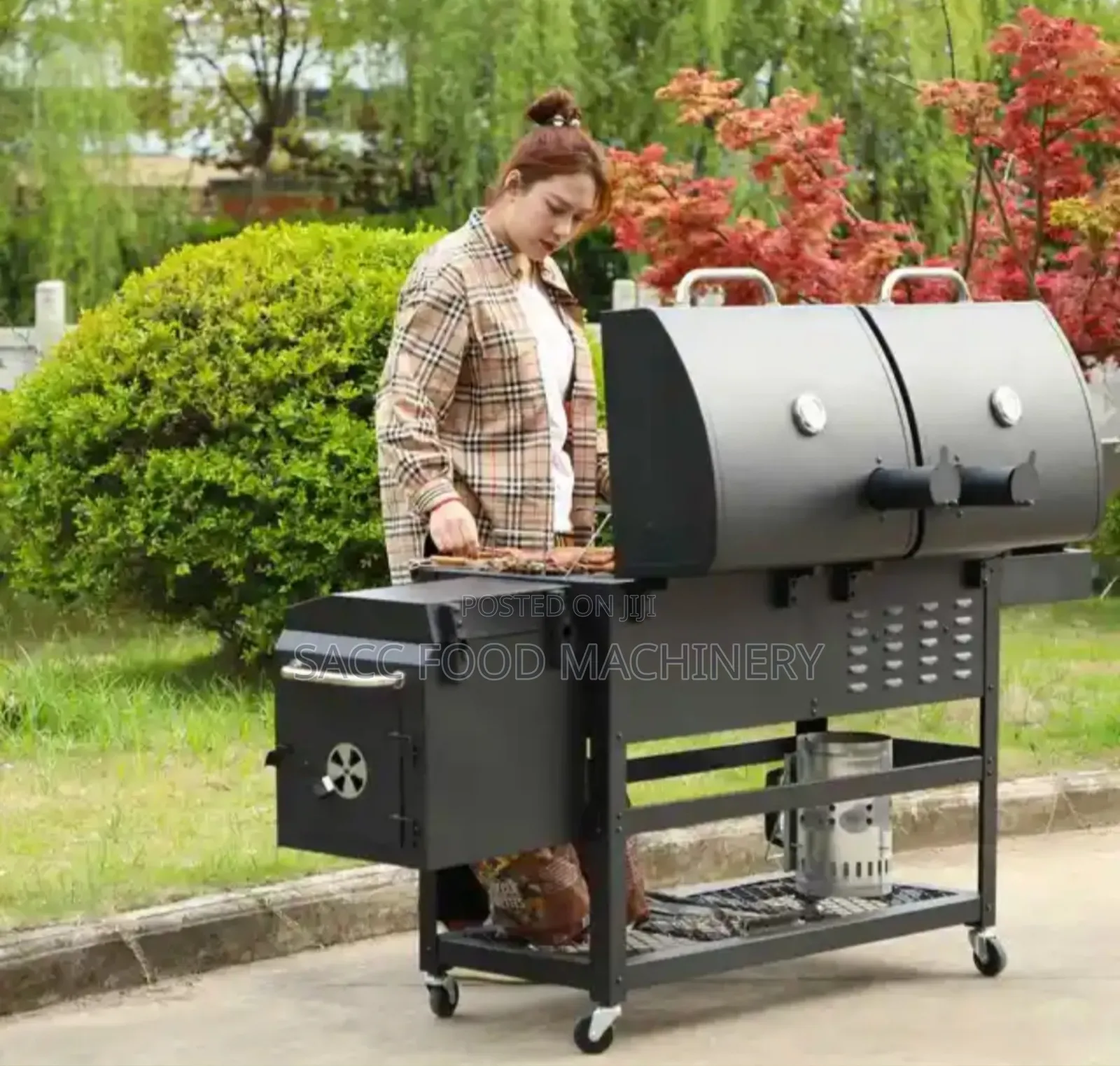 Gas And Charcoal BBQ Grill With Side Stove And Storage