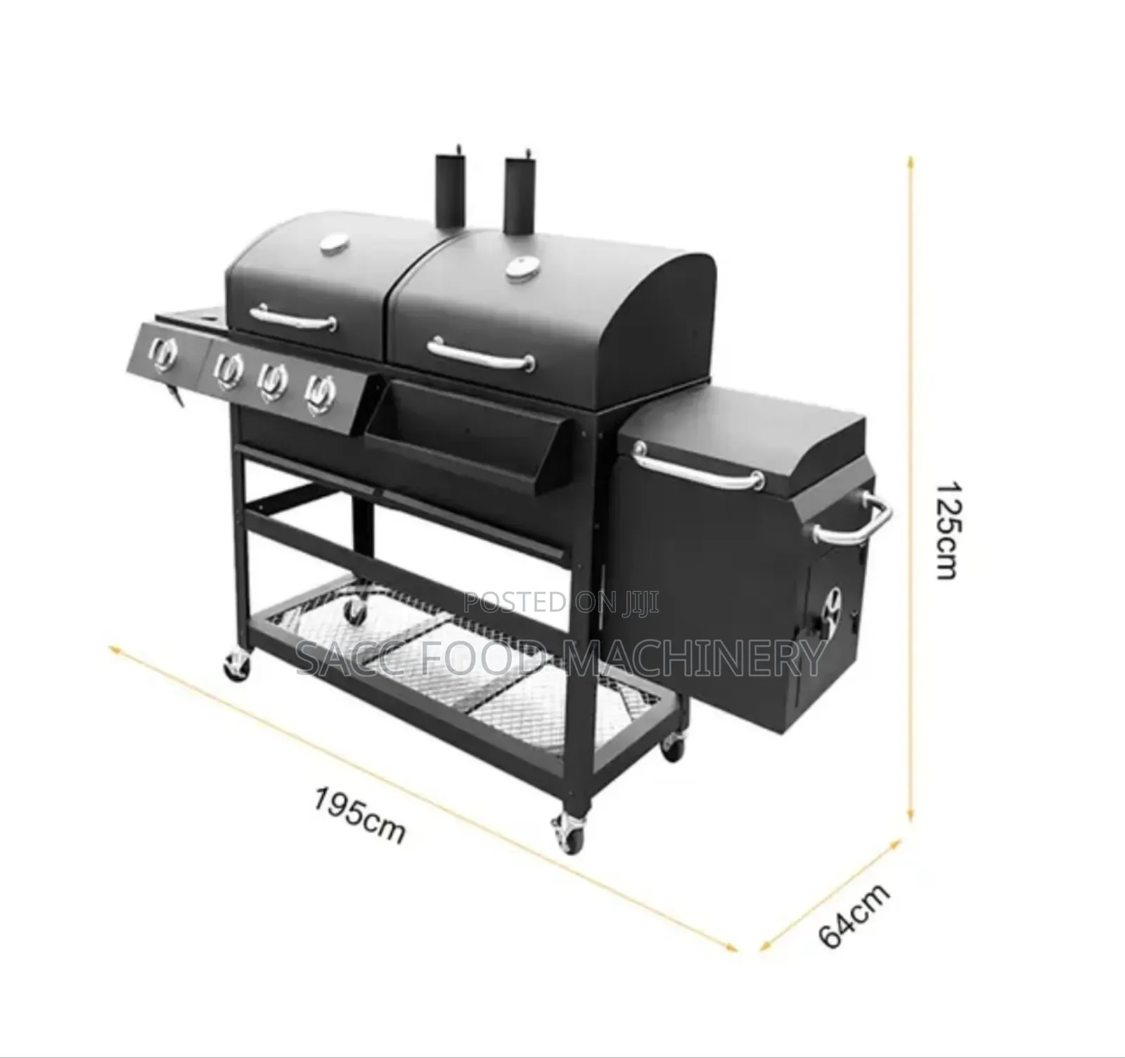 Gas And Charcoal BBQ Grill With Side Stove And Storage