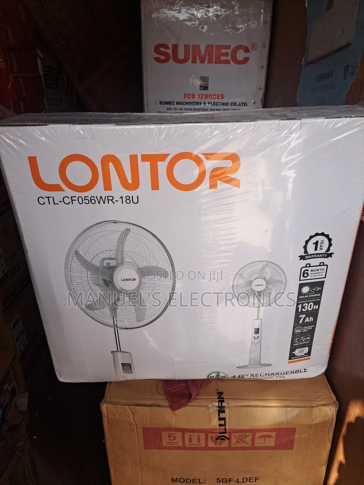 Lontor 18" Rechargeable Standing Fan Copper Coil 130H