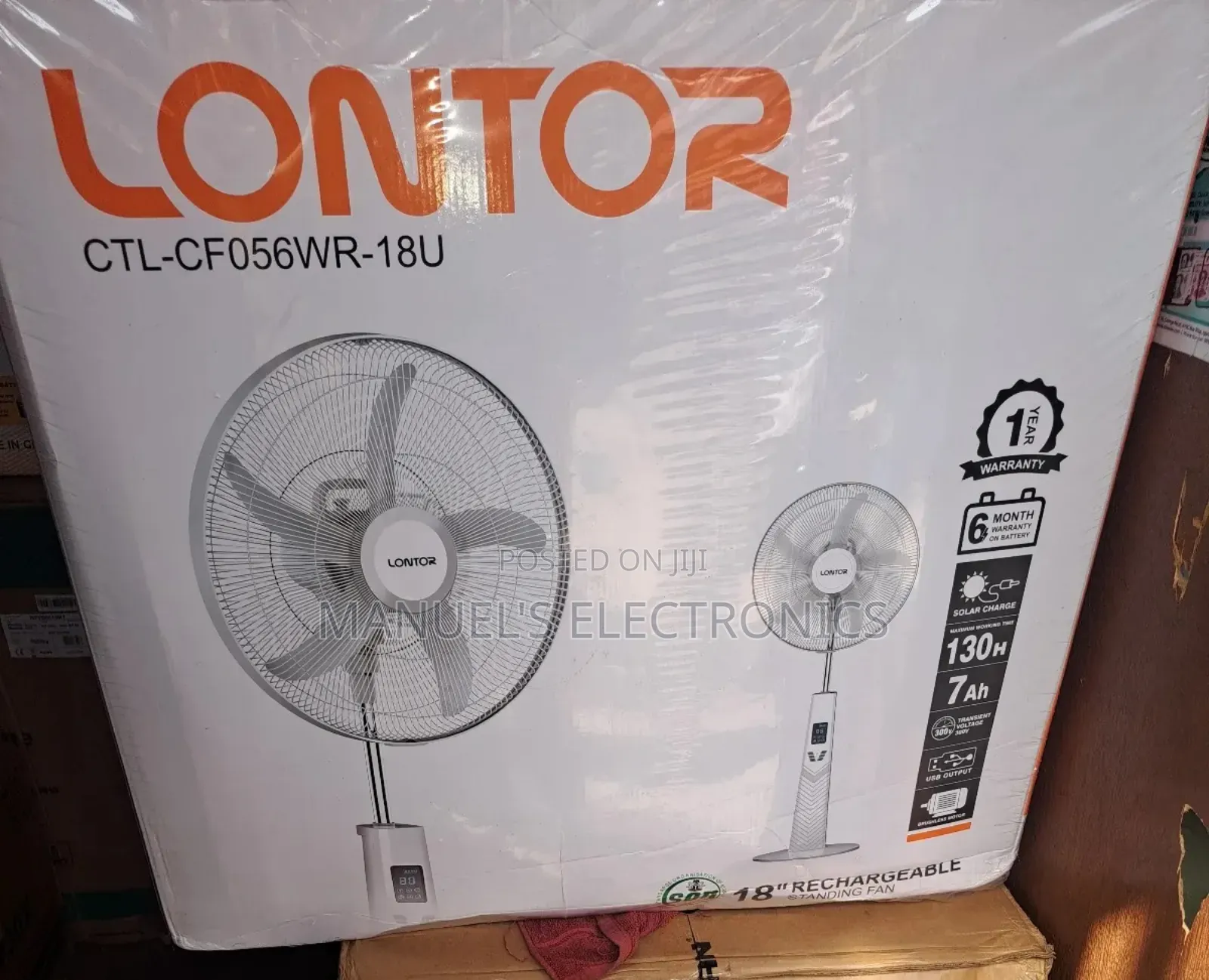 Rechargeable Standing Fan Lontor 18inch Copper Coil