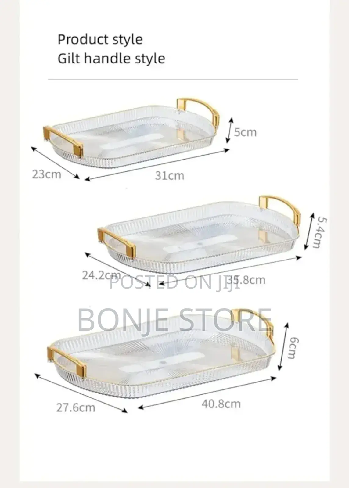 3 in 1 Acrylic Serving/Decorative Tray With Gold Handle