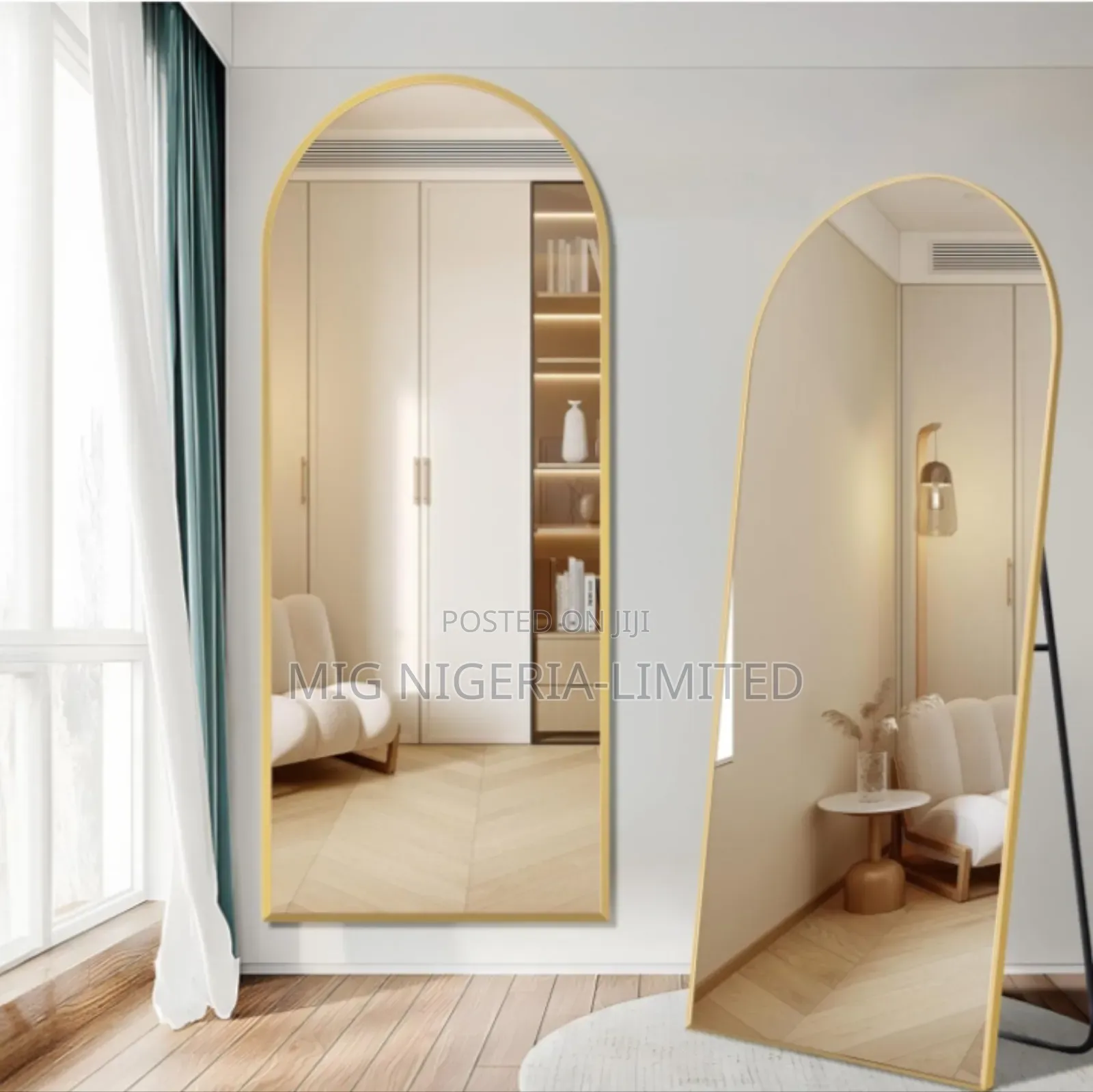 Luxury Style Wall Gold Metal Finish Full Length Mirror