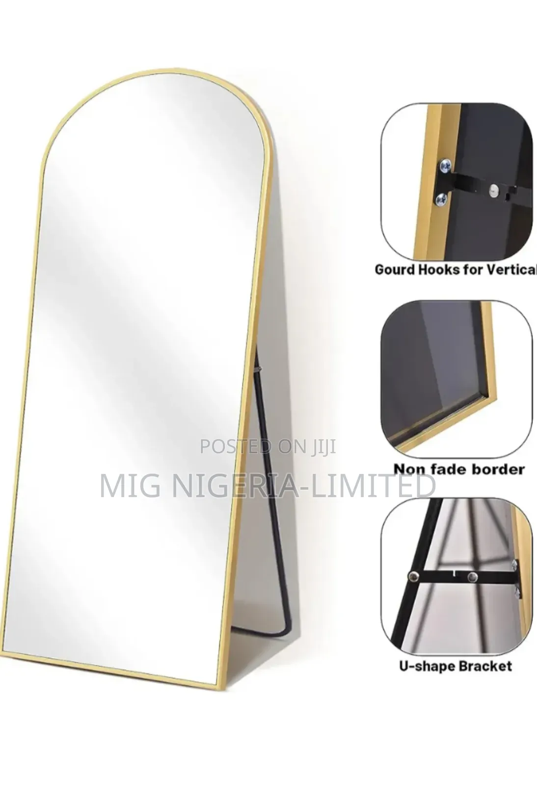 Luxury Style Wall Gold Metal Finish Full Length Mirror