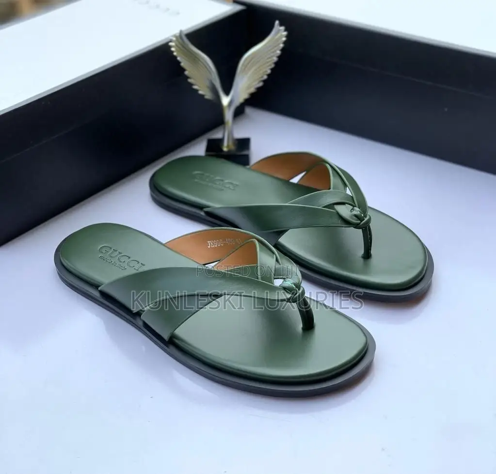 Original Gucci Men Leather Slippers in 4 Colorways