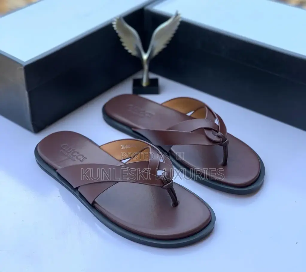 Original Gucci Men Leather Slippers in 4 Colorways