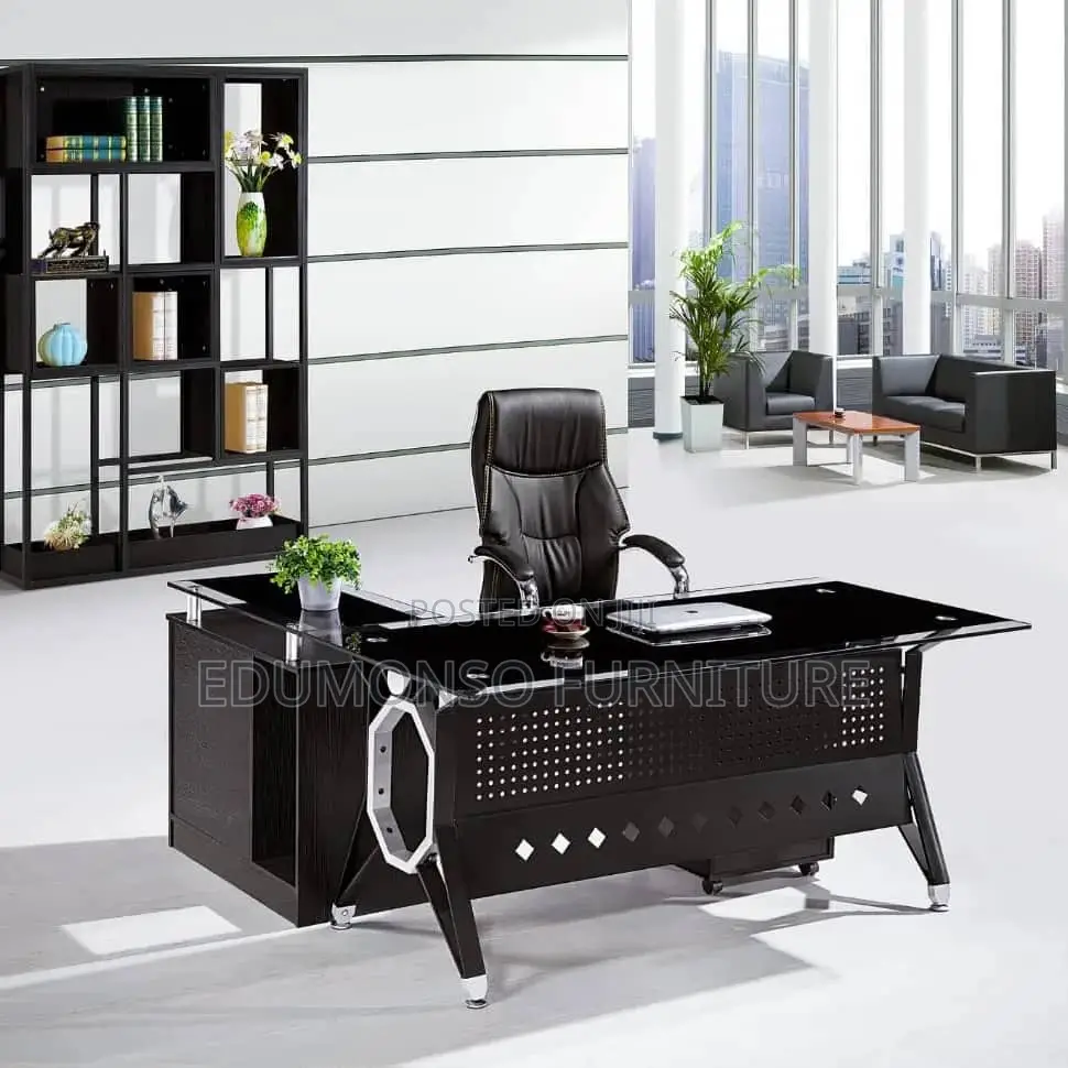 Glass Top and Metal Legs Executive Office Table 1.6mtr