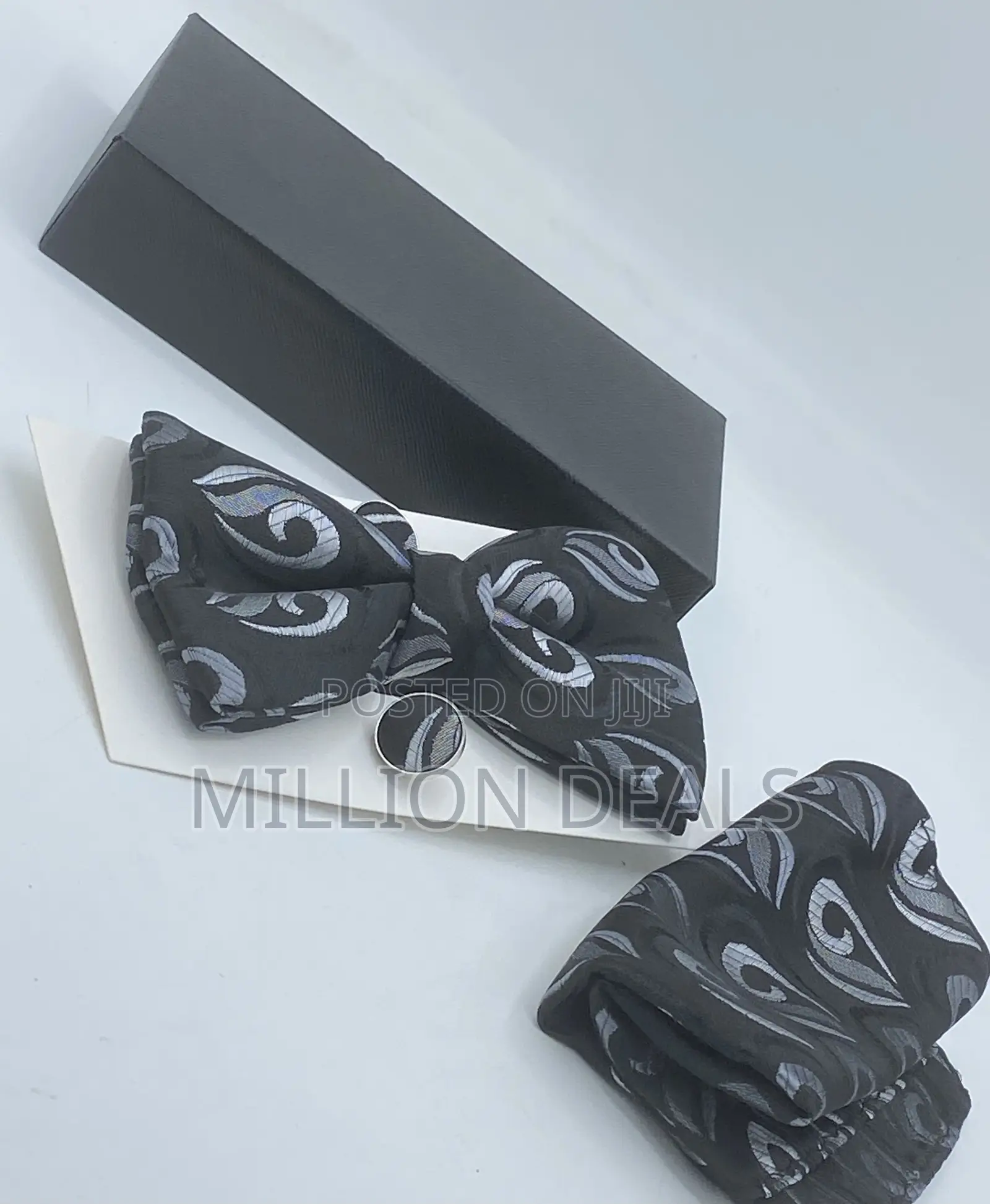 Stylish Black Pattern Men’S Unique 3-in-1 Bow Tie Set