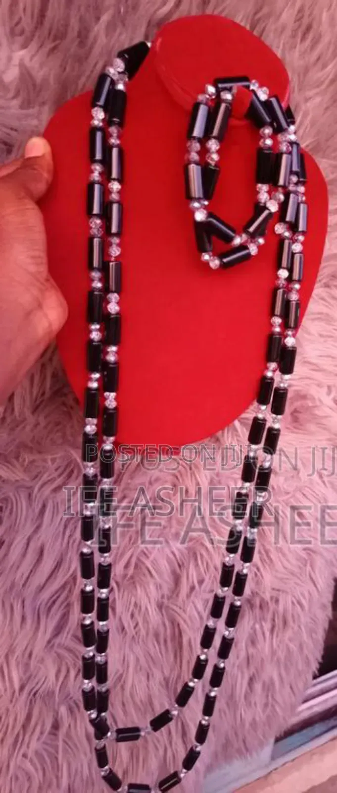 Navel Length Black Silver Ceremonial Beads BL001