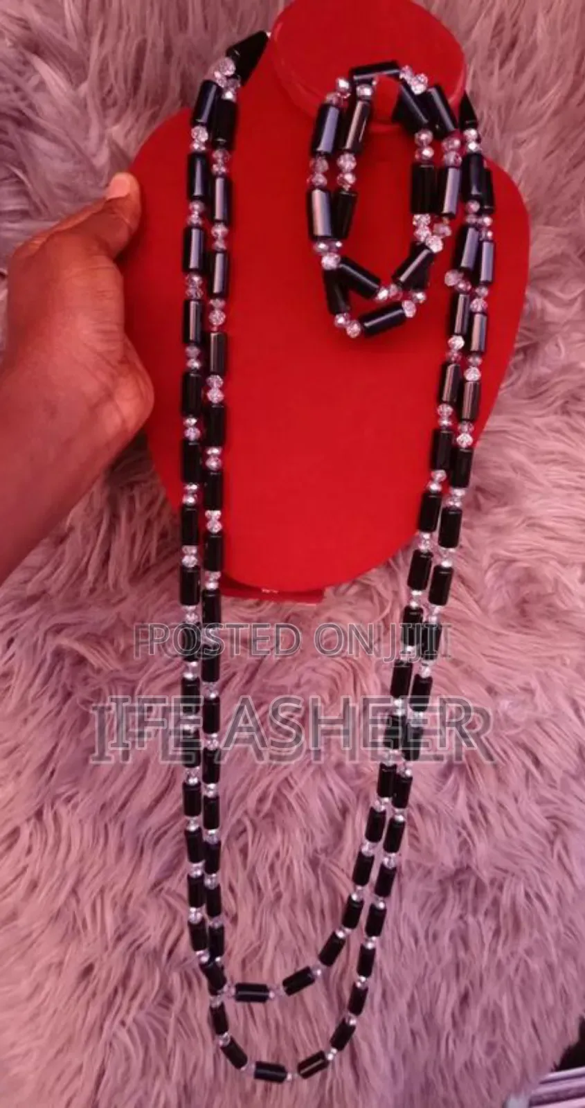 Navel Length Black Silver Ceremonial Beads BL001