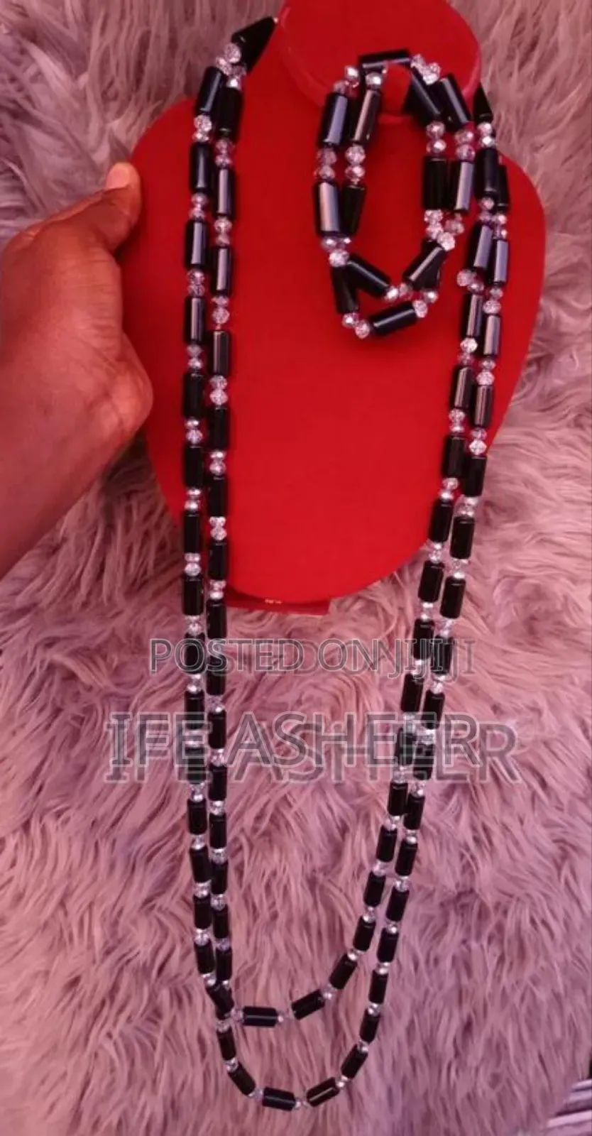 Navel Length Black Silver Ceremonial Beads BL001