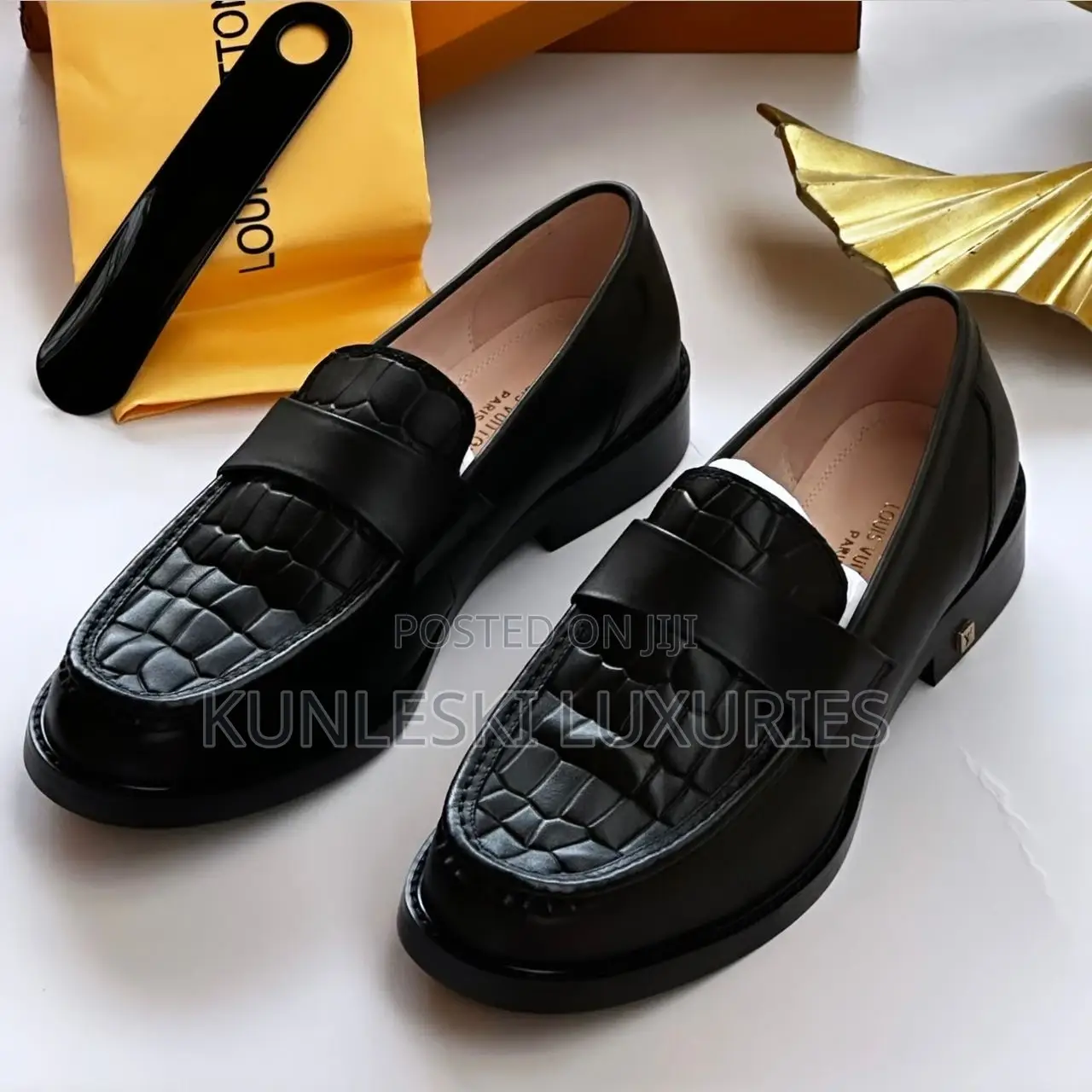 Louis Vuitton Black Leather Loafers Shoes for Men