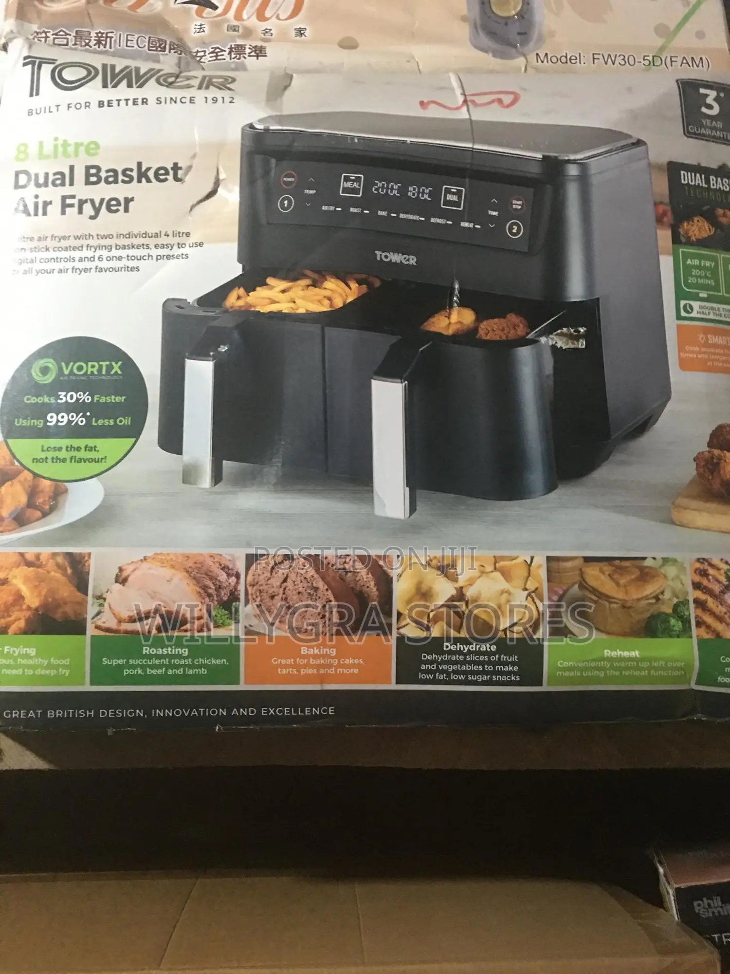 Tower 8l, Dual Basket Air Fryer, Black