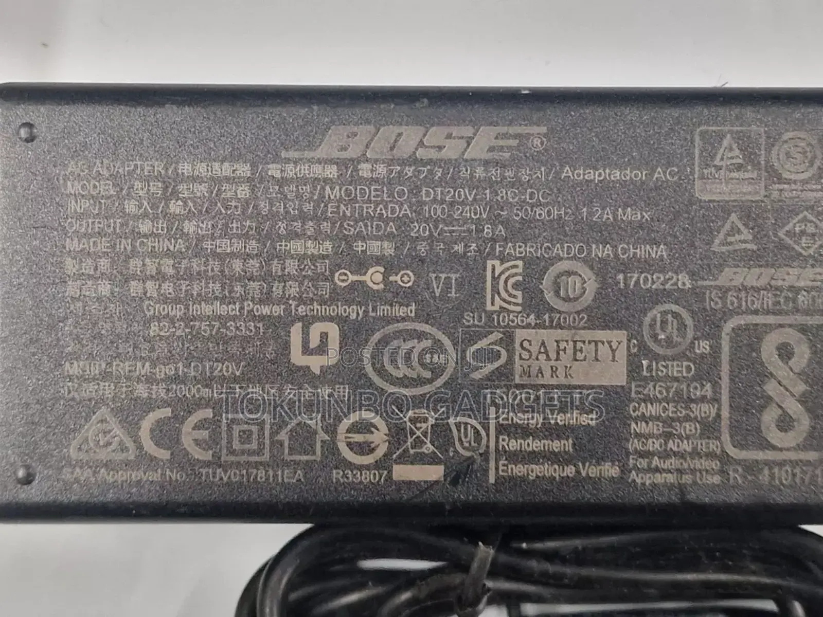 Bose DT20V-1.8C-DC Power Charger PSU Solo 5 TV Sound System