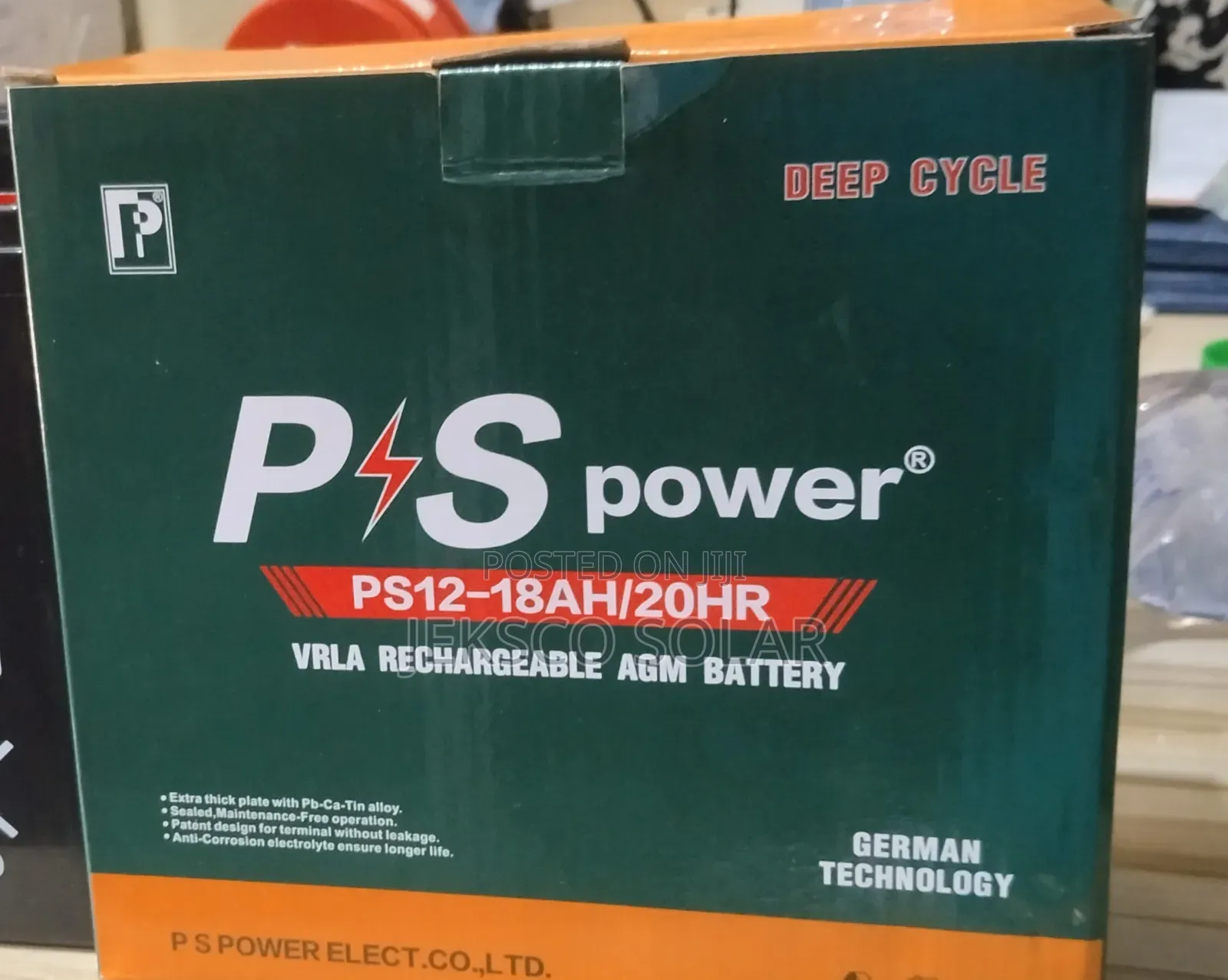 PS Power Vrla Rechargeable AGM Battery, 18ah, 12v