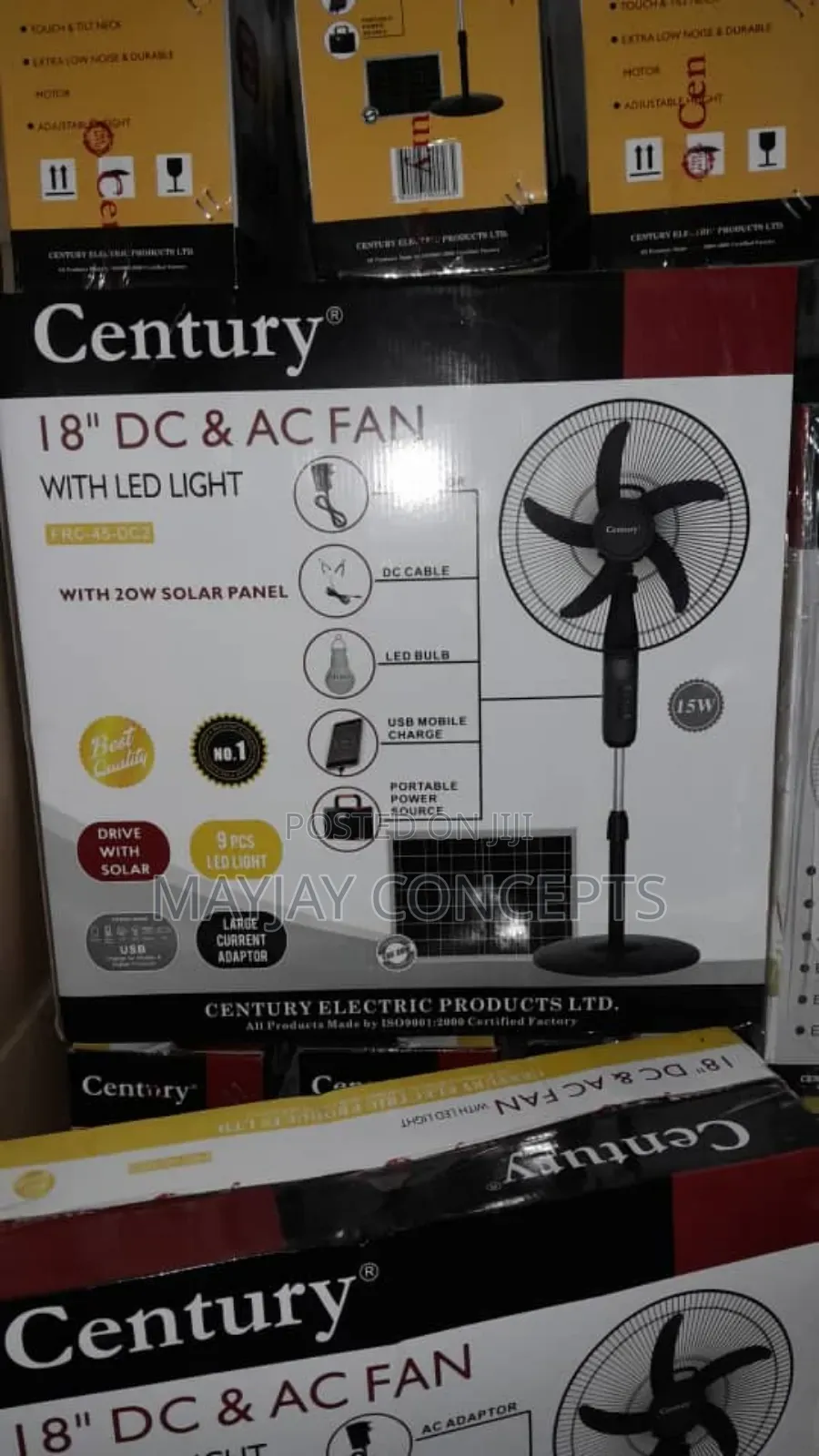 18" 3-in-1 Century Ac/Dc Solar Standing Fan With Led Light