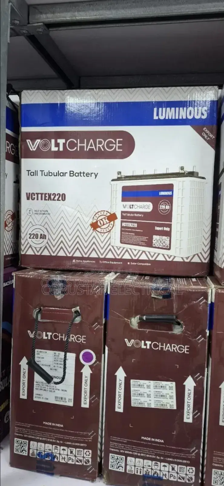 Luminous Voltcharge 220ah 12v Tall Tubular Battery