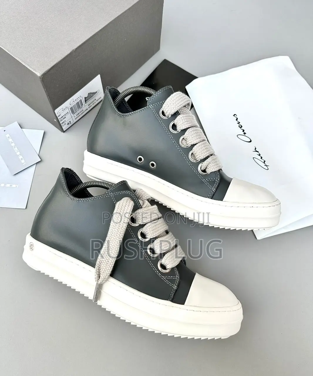 New Rick Owen’S Dark Shadow Low Jumbo Lace Sneaker “Gray”.