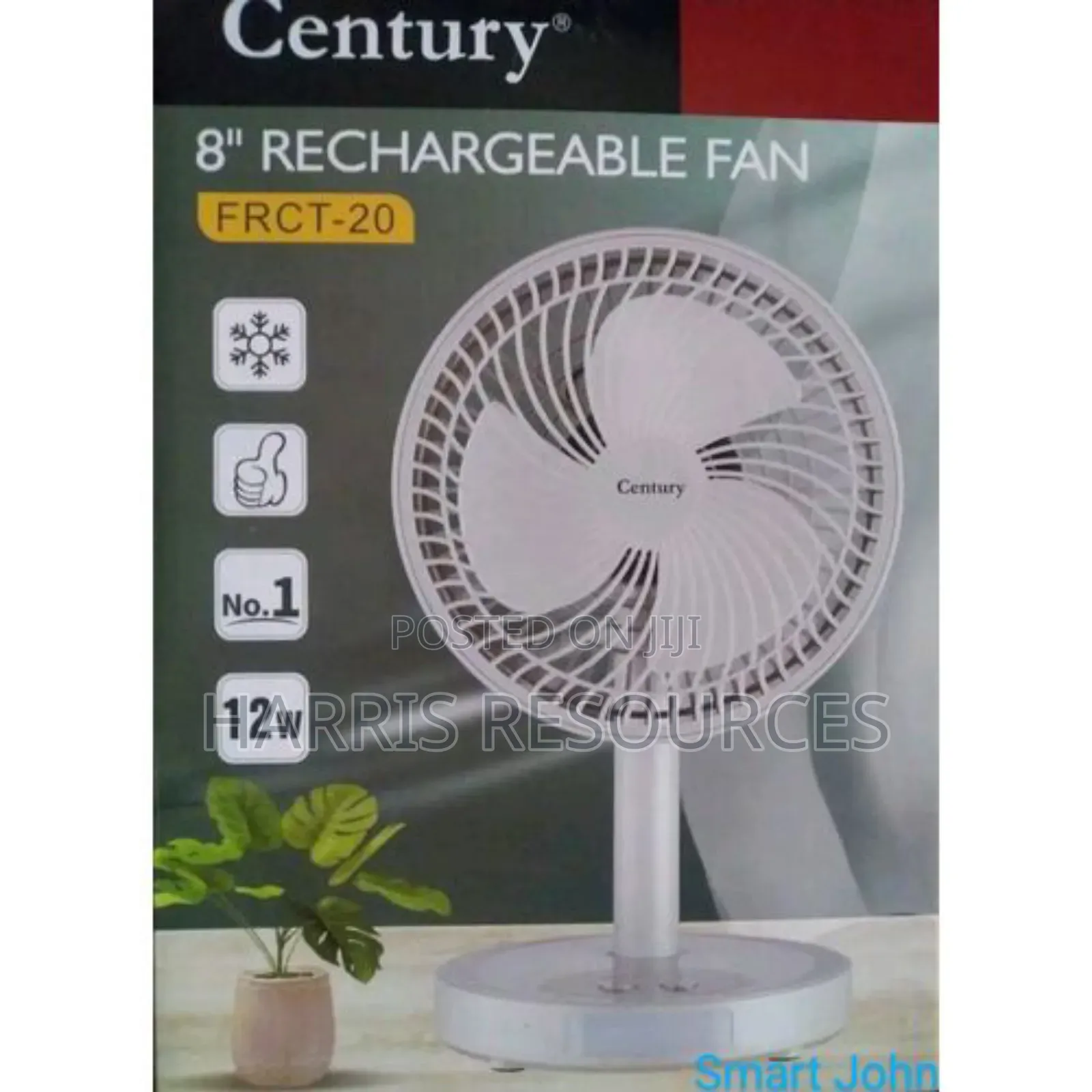 Century 8" Rechargeable Table Fan With LED Light