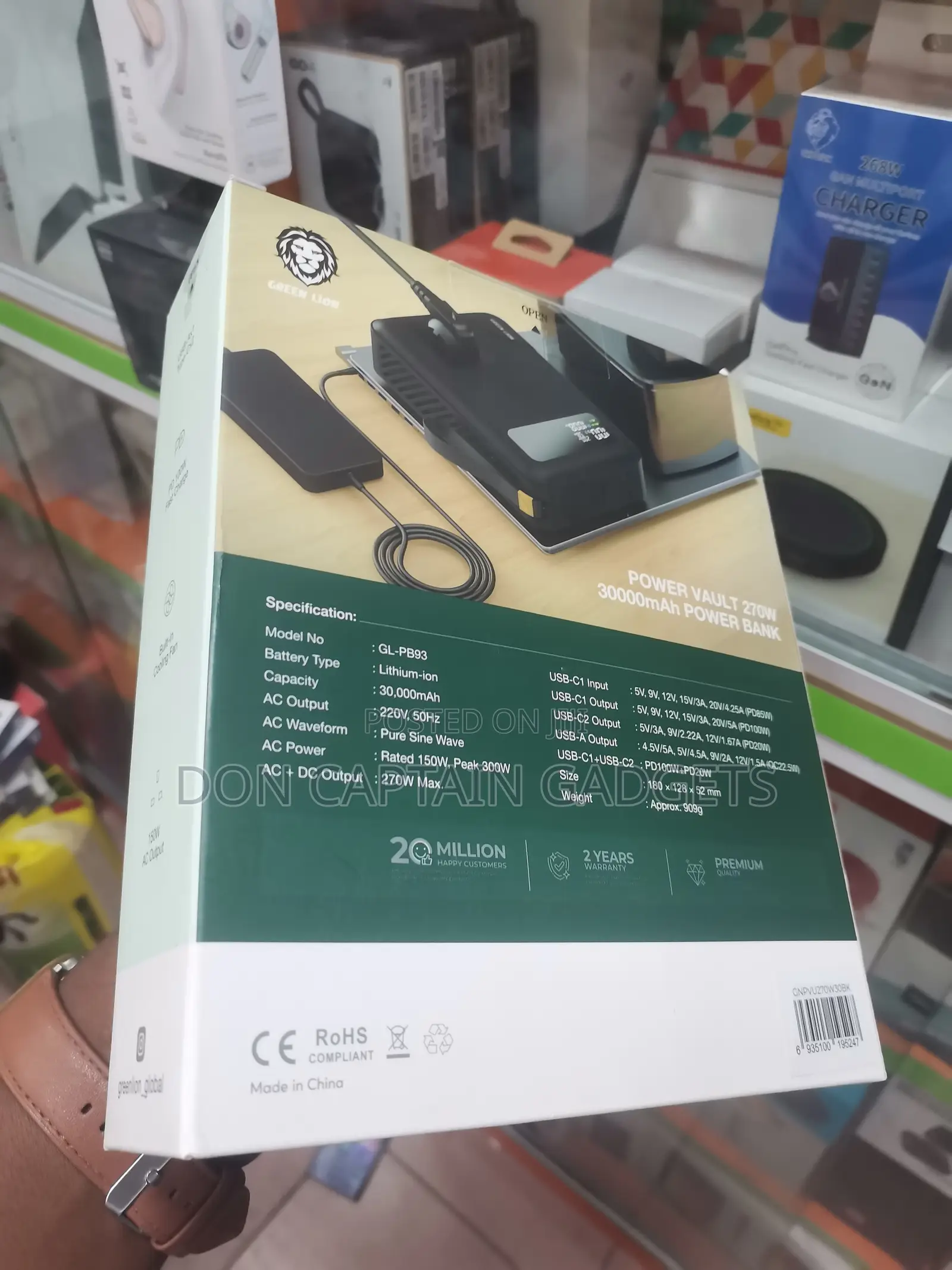 Green Lion Laptop Power Bank 270W / 30000mah a/C Output