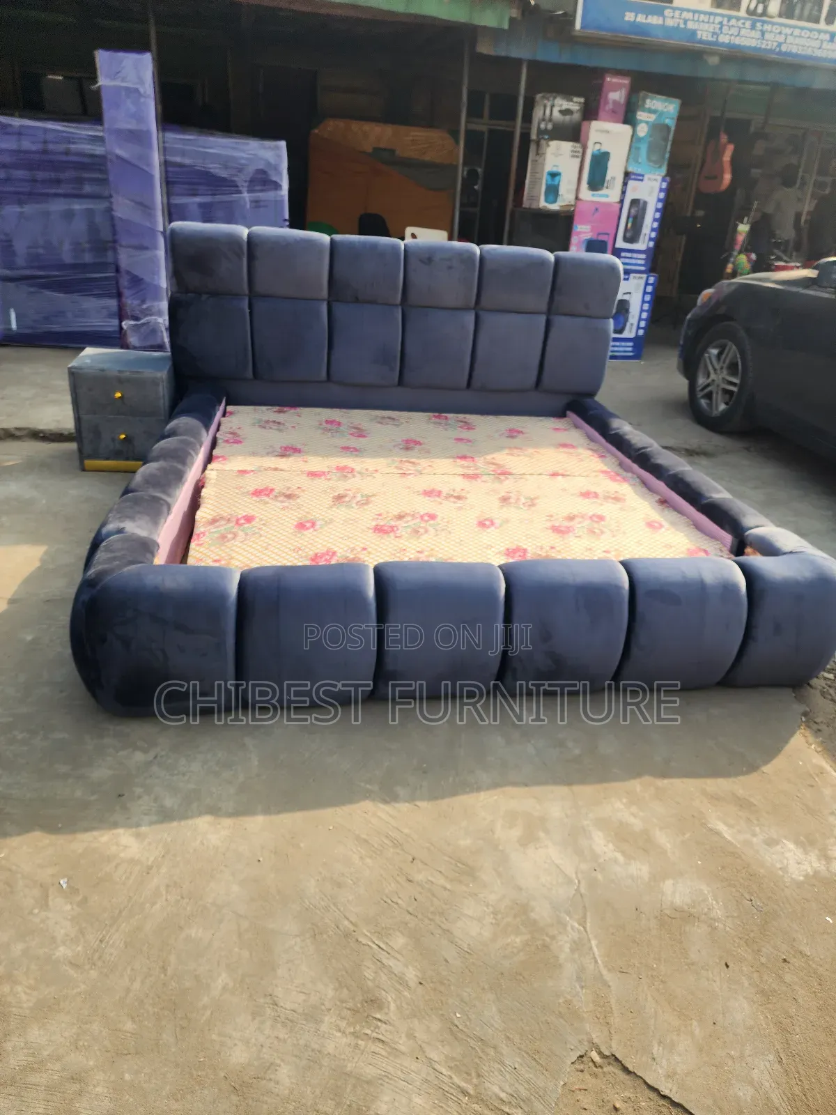 Six by Six Grey Bed With Side Drawer.