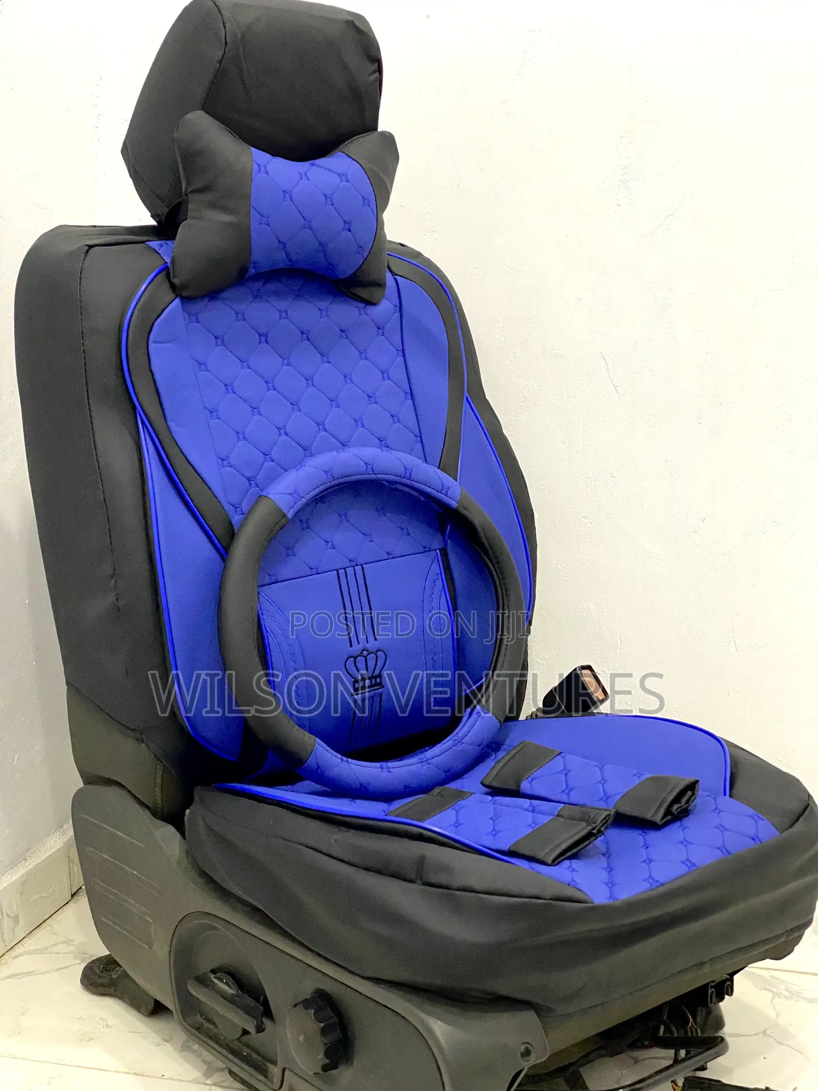 Blue and Black Leather Car Seat Cover