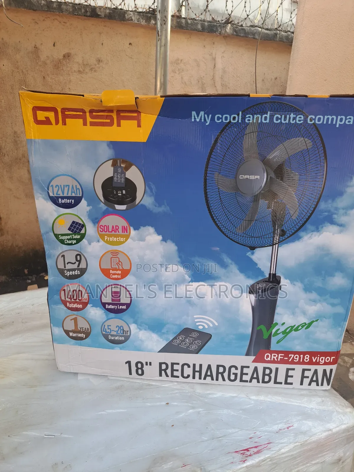 QASA 18inch Rechargeable Standing Fan Copper Coil