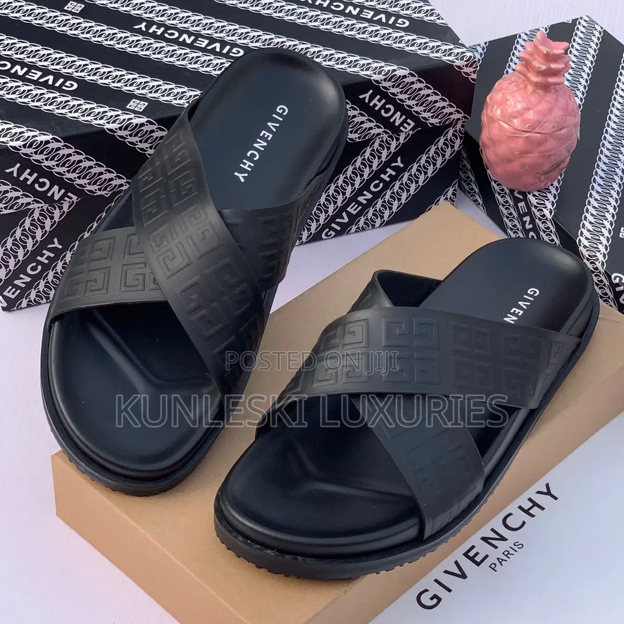 Original Givenchy Black Leather Slippers for Men