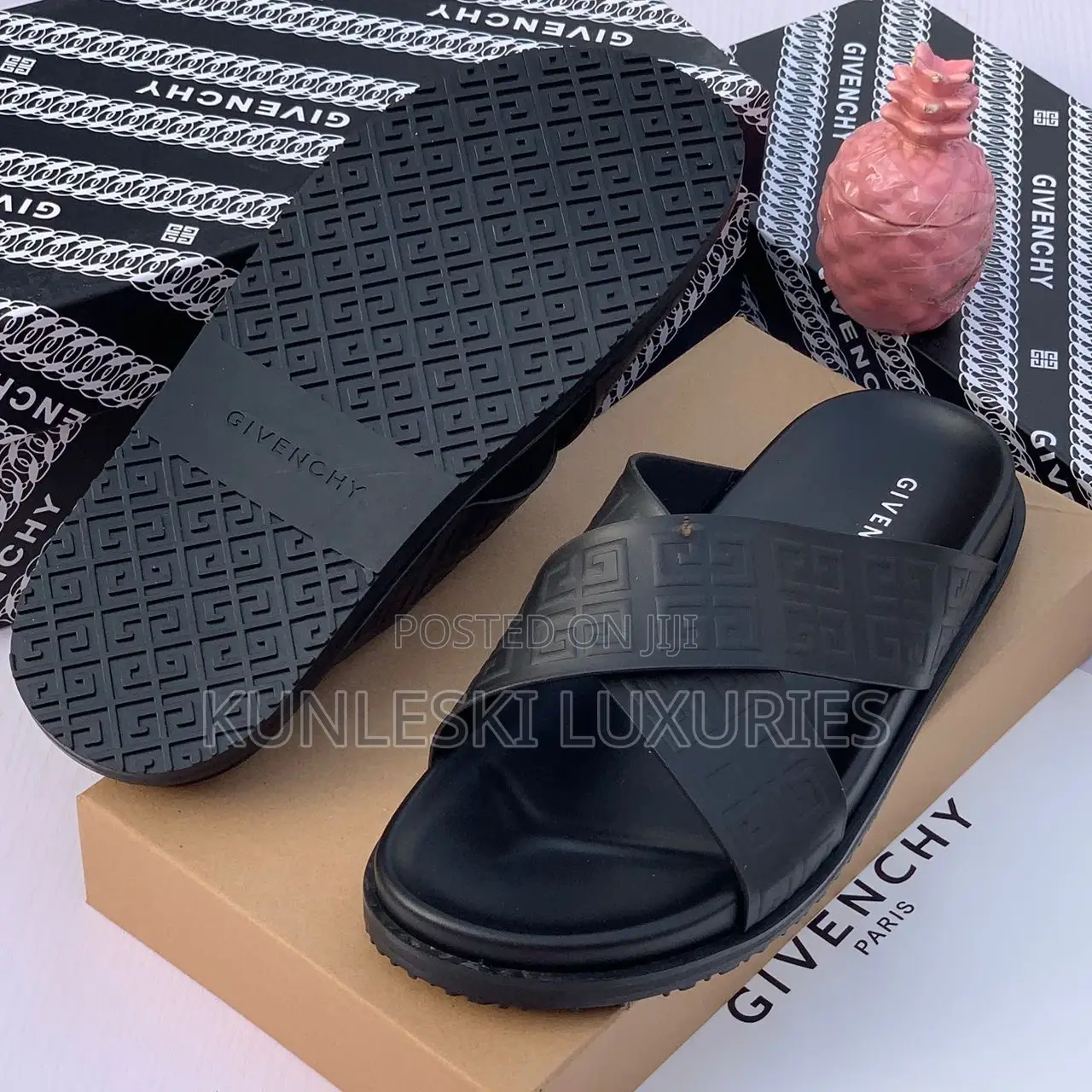 Original Givenchy Black Leather Slippers for Men