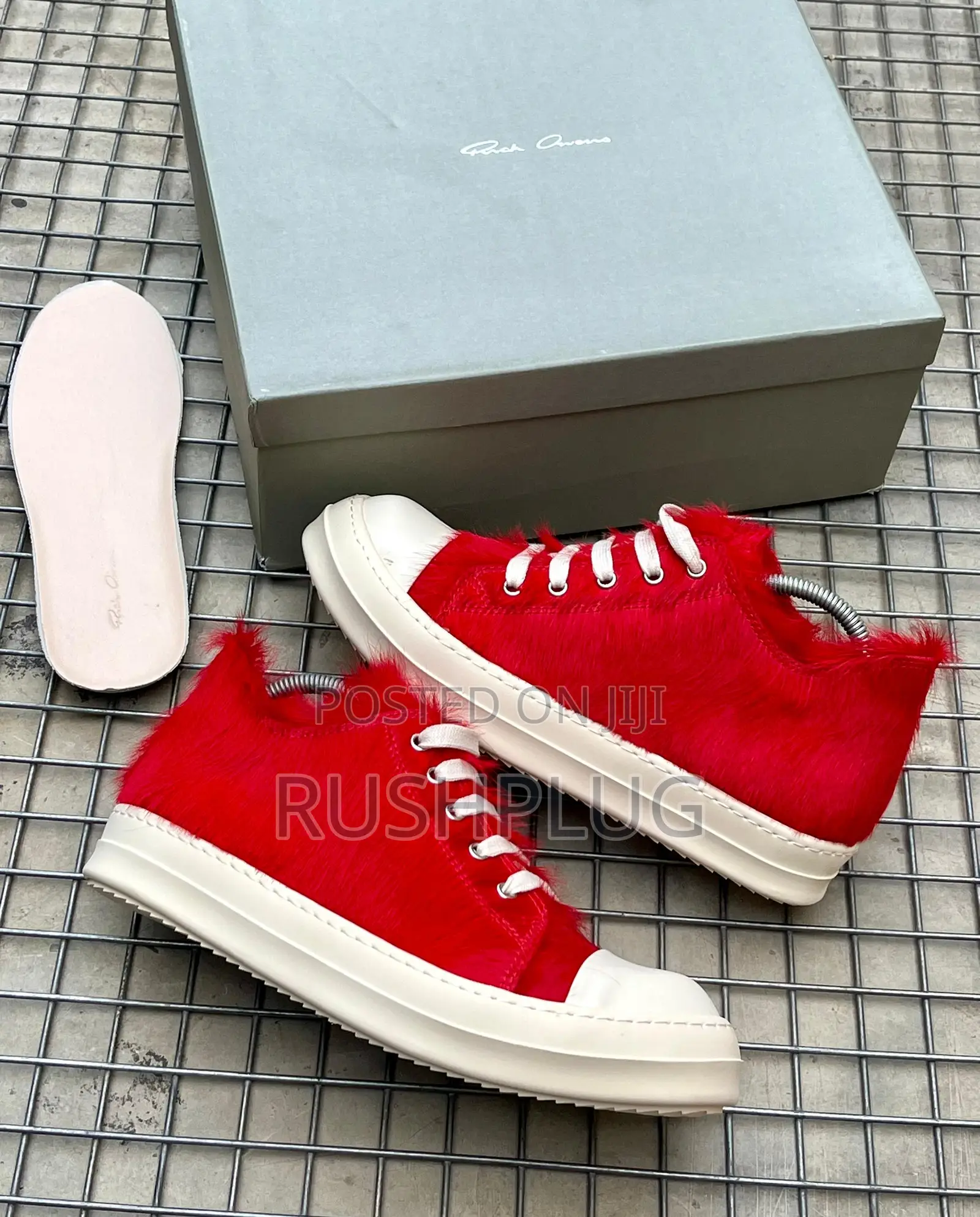Luxury Rick Owens Porterville Fur Low Top Red Sneakers