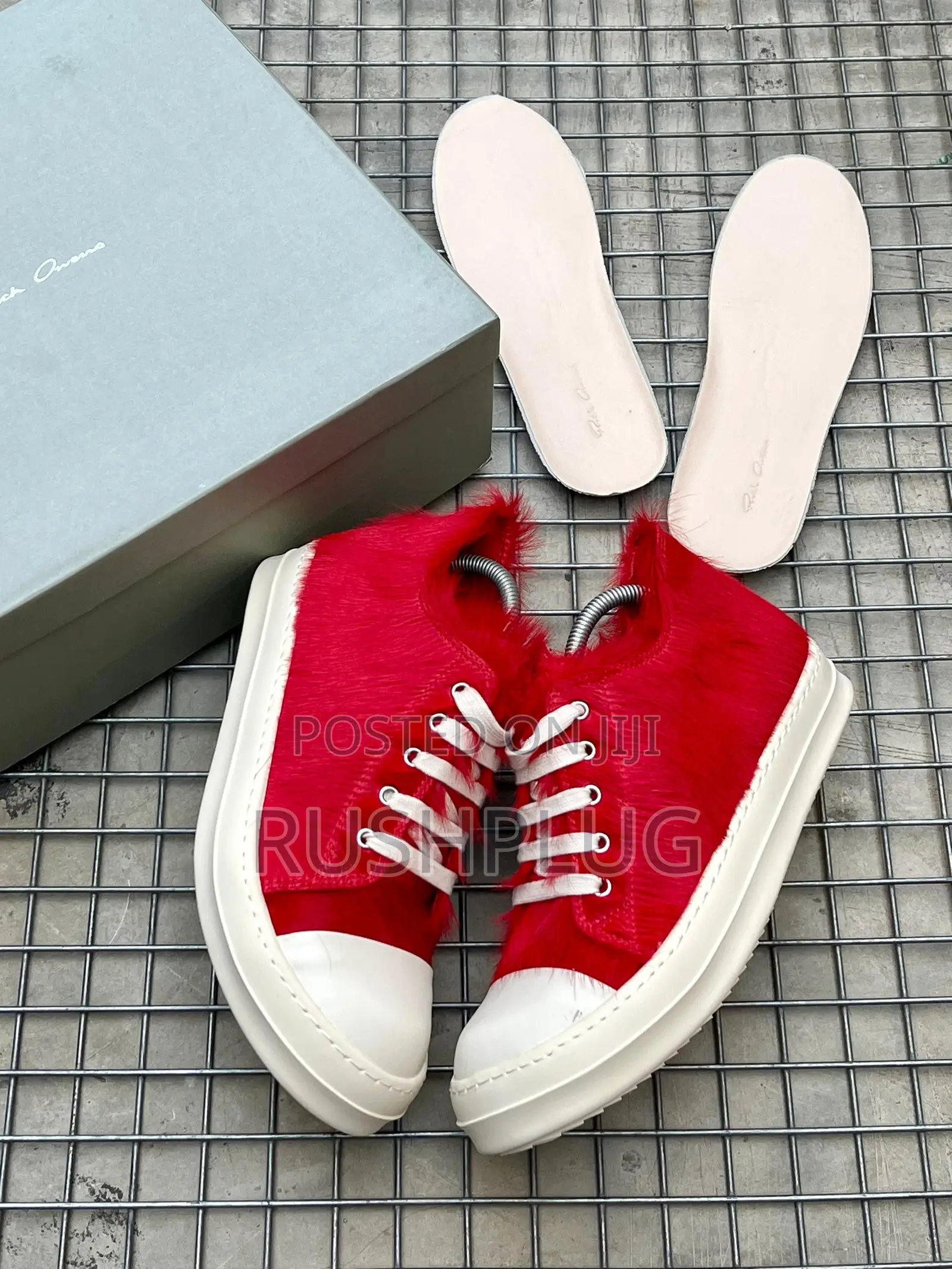 Luxury Rick Owens Porterville Fur Low Top Red Sneakers