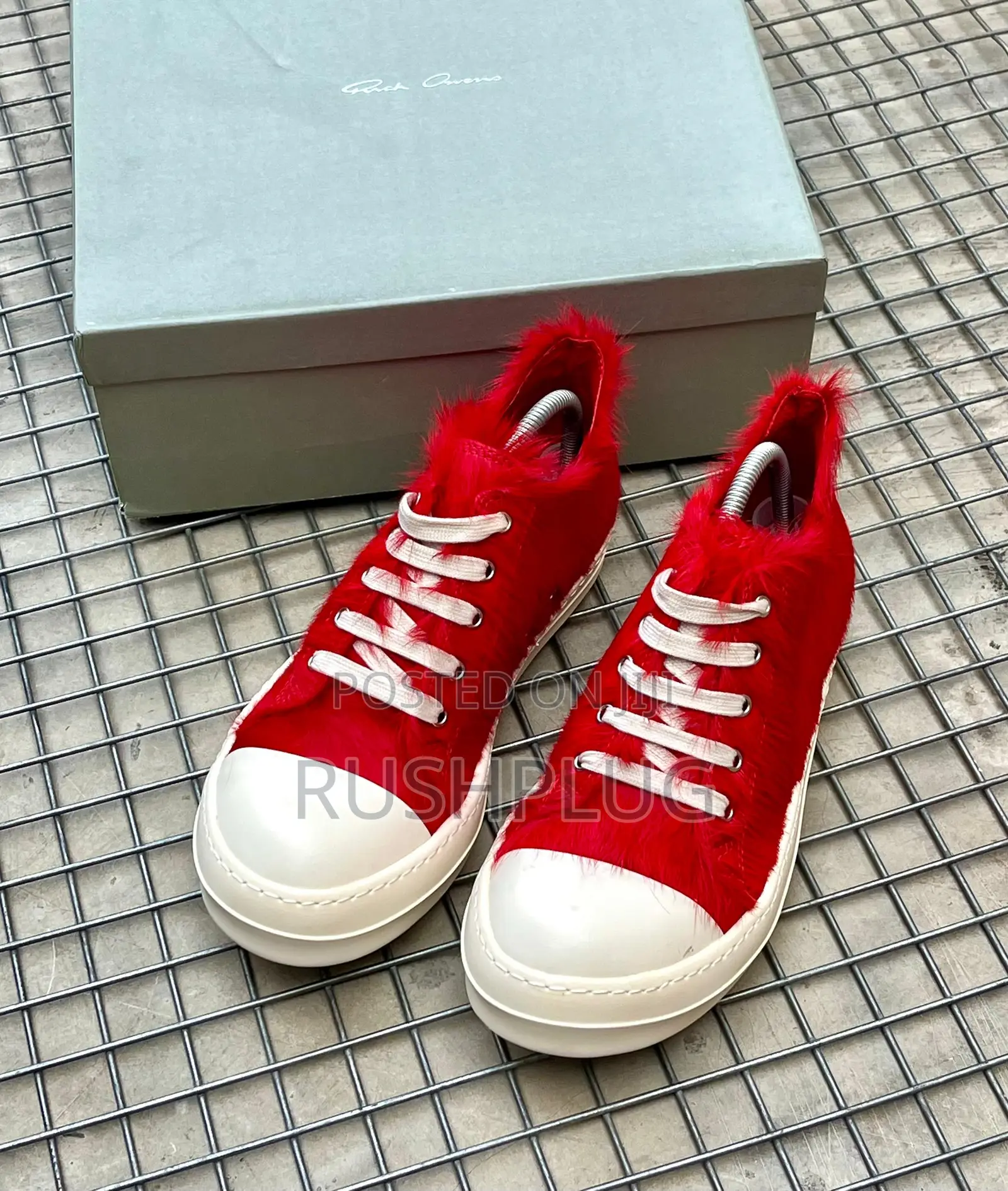 Luxury Rick Owens Porterville Fur Low Top Red Sneakers