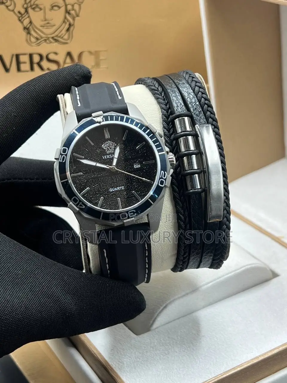 Versace Quality Men Genuine Leather Wristwatch