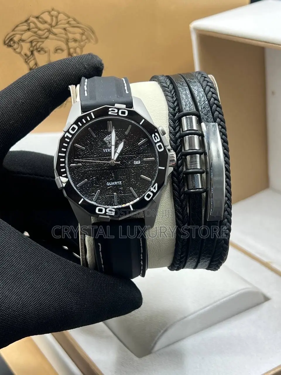 Versace Quality Men Genuine Leather Wristwatch
