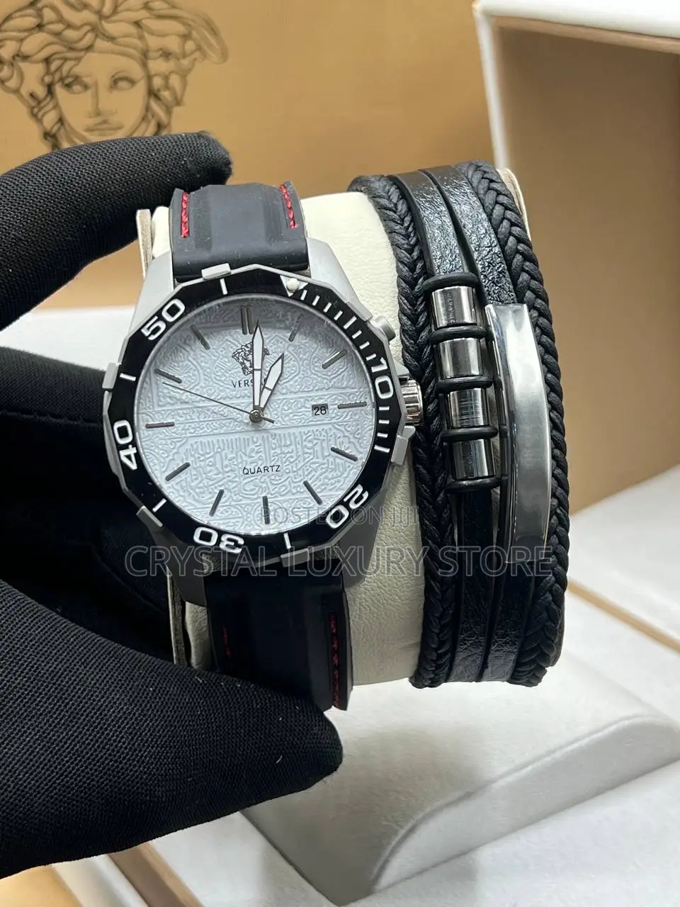 Versace Quality Men Genuine Leather Wristwatch