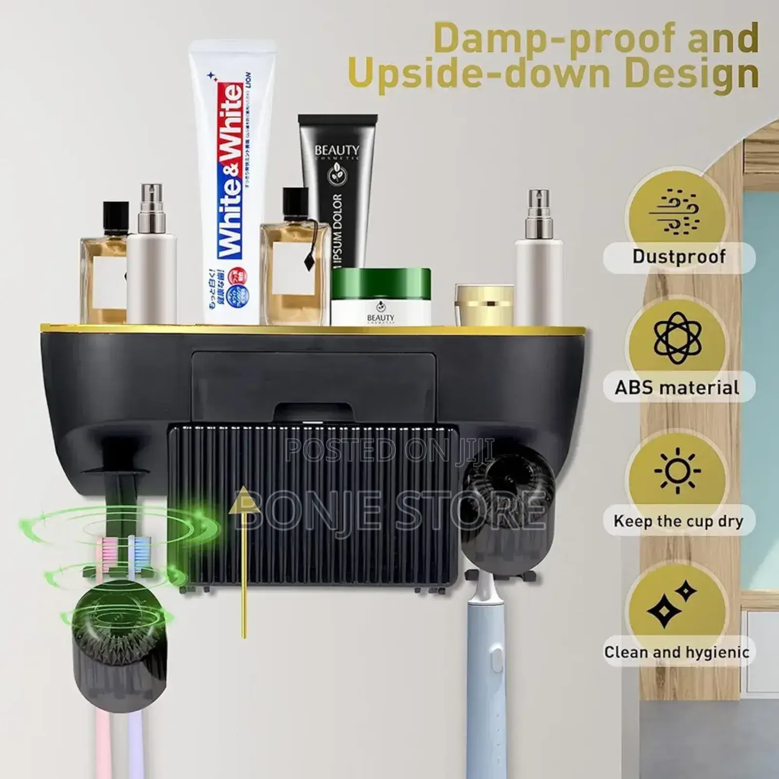 Toothbrush Holder Toothpaste Dispenser With Storage Shelf