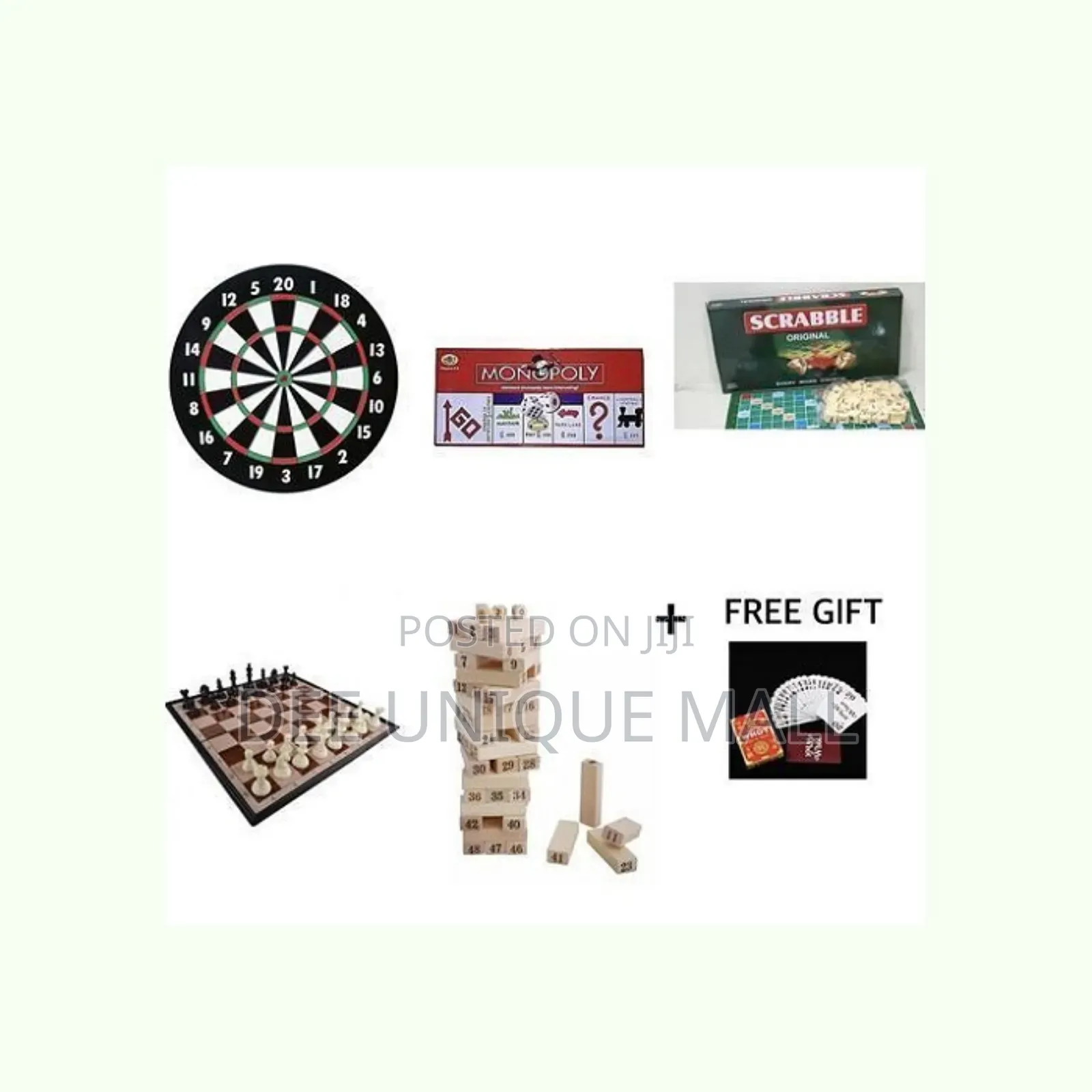 5 in 1 Board Games (Dart, Monopoly,Scrabble,Chess and Jenga)
