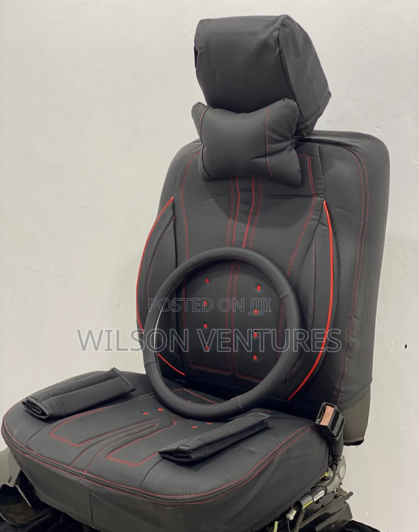 Luxury Car Seat Cover Black With Red Line