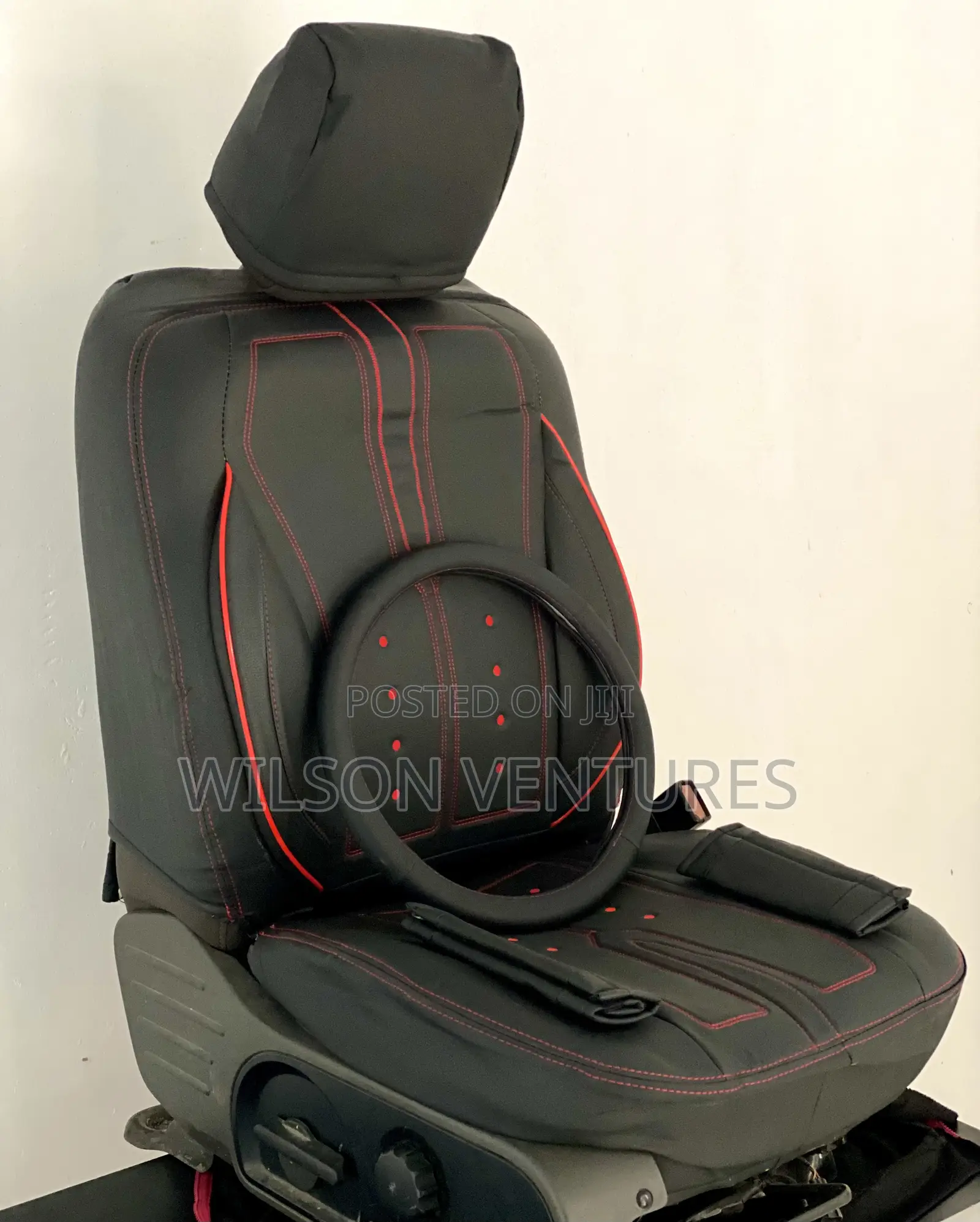 Luxury Car Seat Cover Black With Red Line