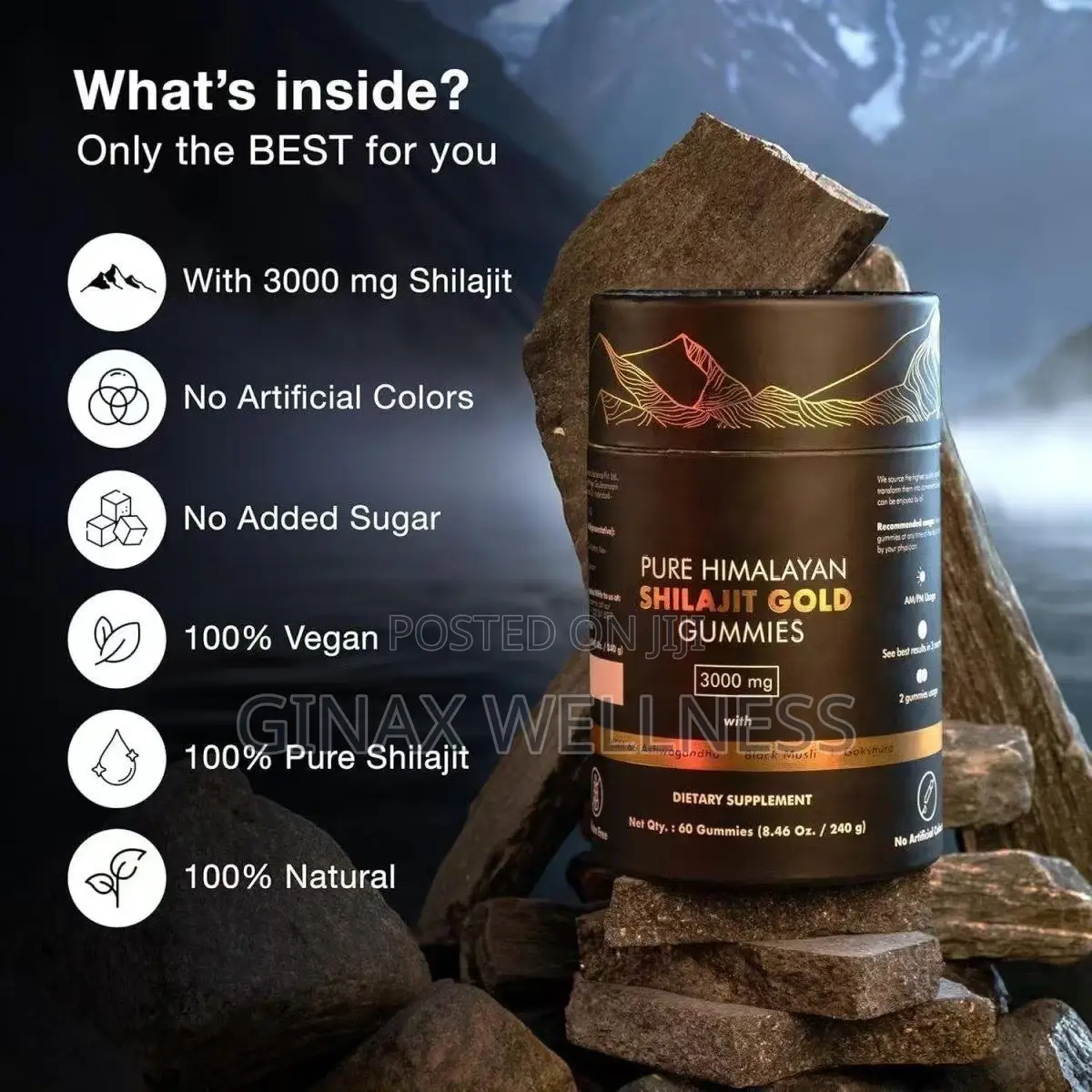Pure Himalayan Shilajit Gold Gummies for Energy and Vitality (3000mg)