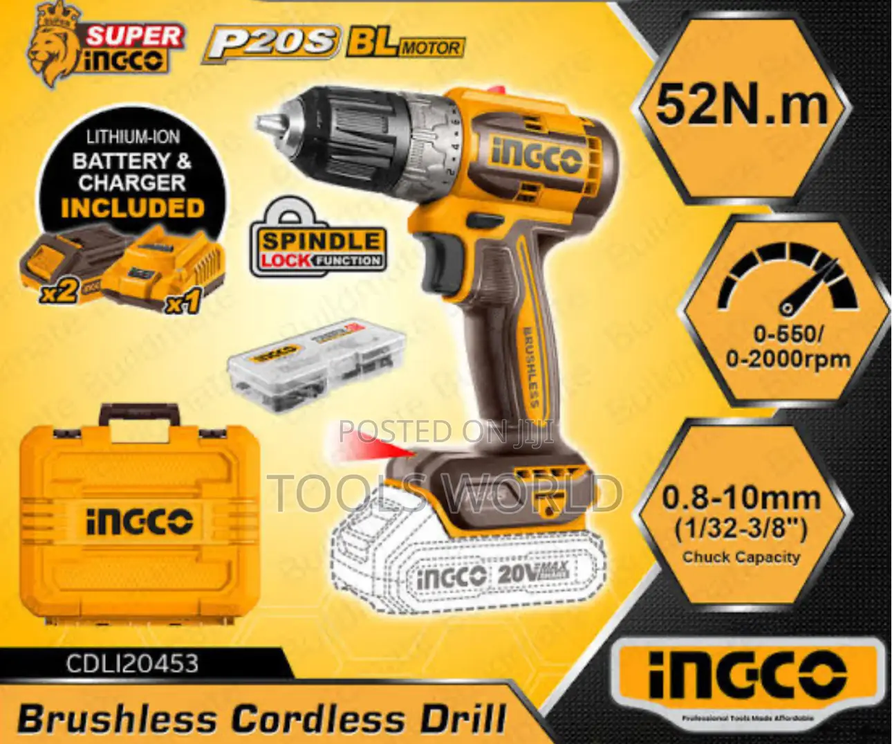 Ingco Brushless Cordless Drill Rechargeable 20V