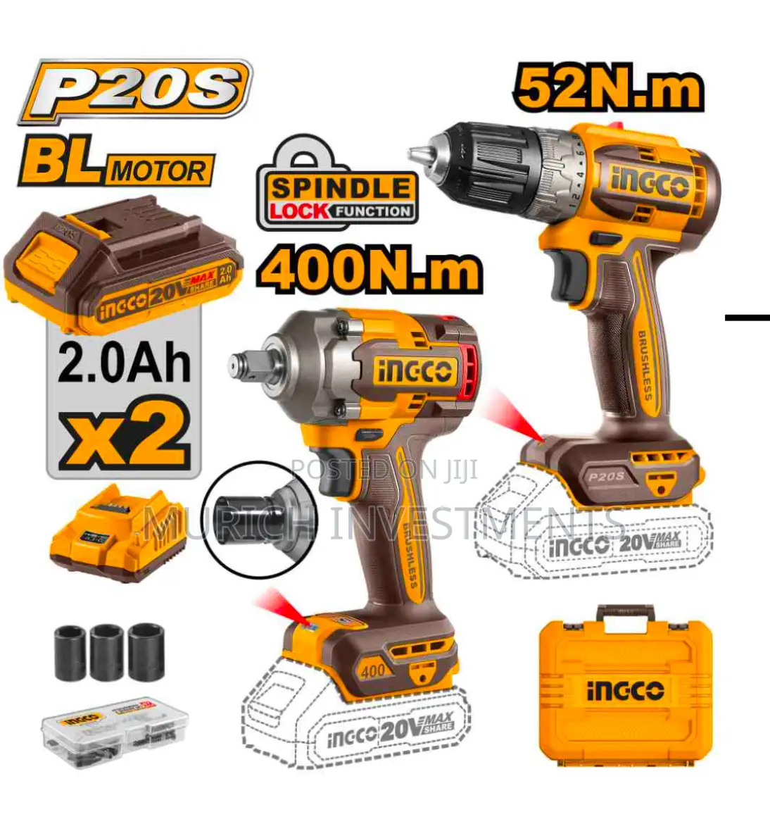 Ingco 20V Cordless PCS Drill and Wrench Combo KIT