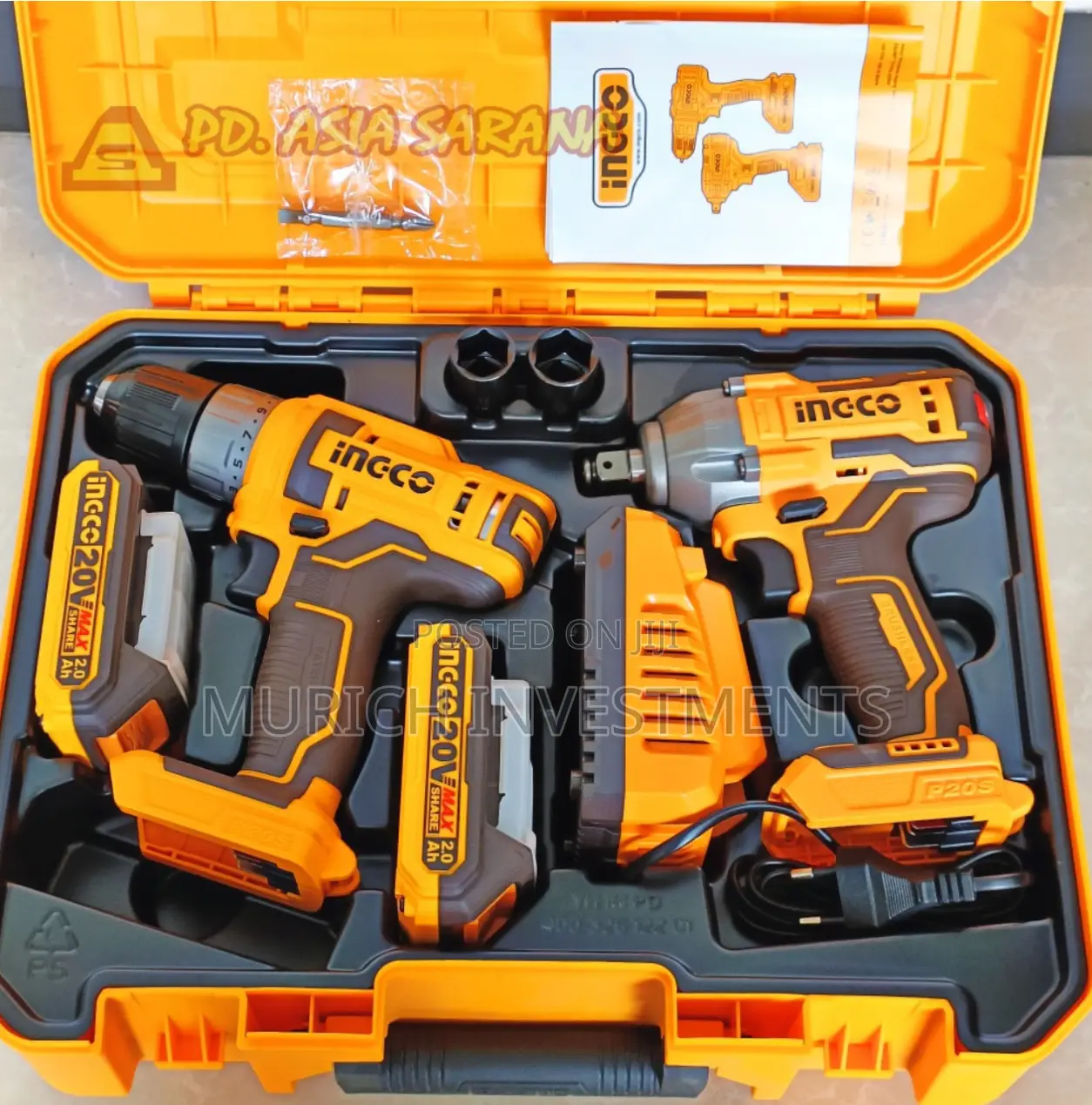 Ingco 20V Cordless PCS Drill and Wrench Combo KIT